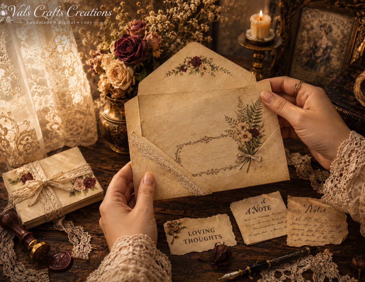 Victorian Letters – Romantic Vintage Paper Kit -43 Backgrounds + 15 Ephemera Pages (physical copy)