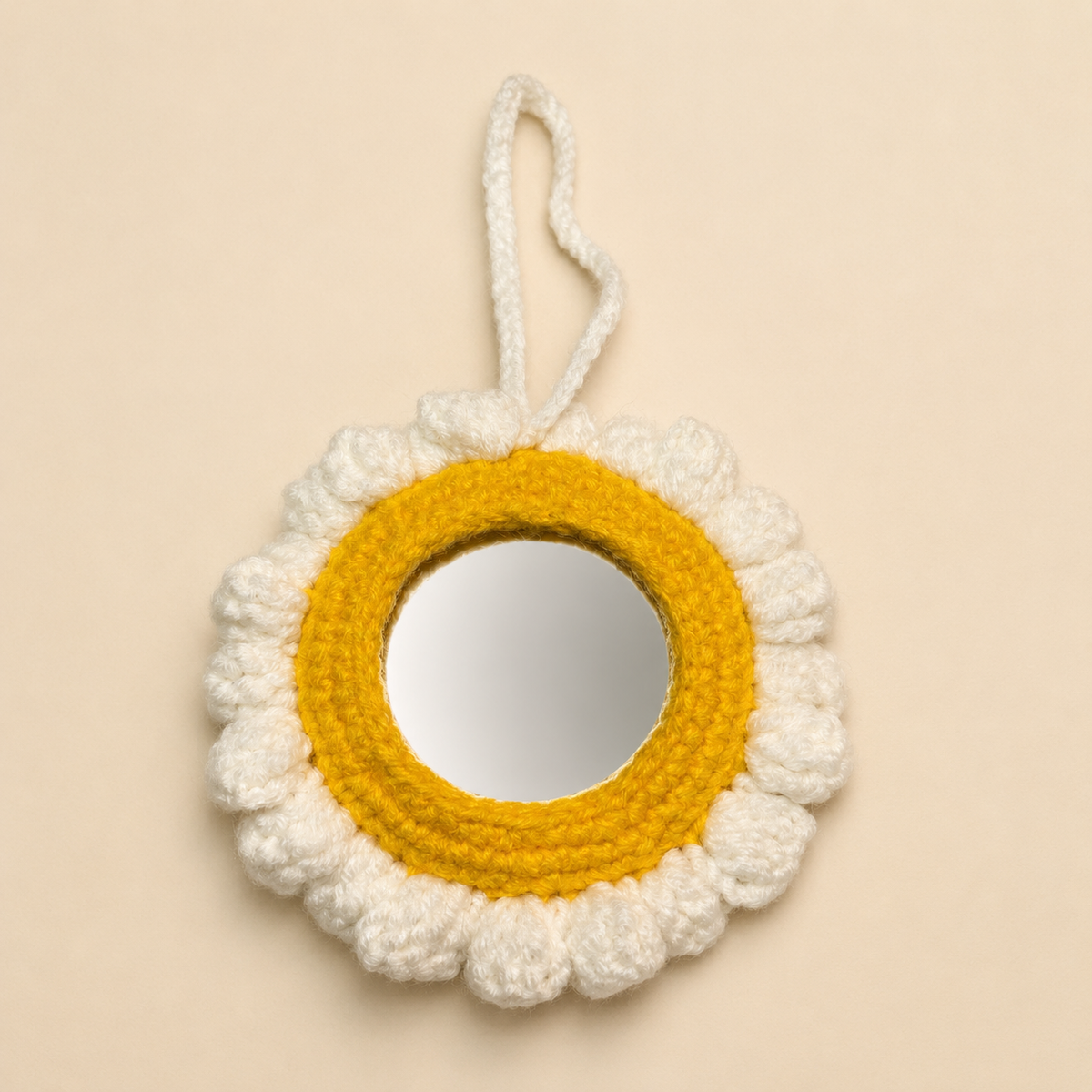 White Daisy Crochet Pocket Mirror Charm – Handmade Purse Accessory
