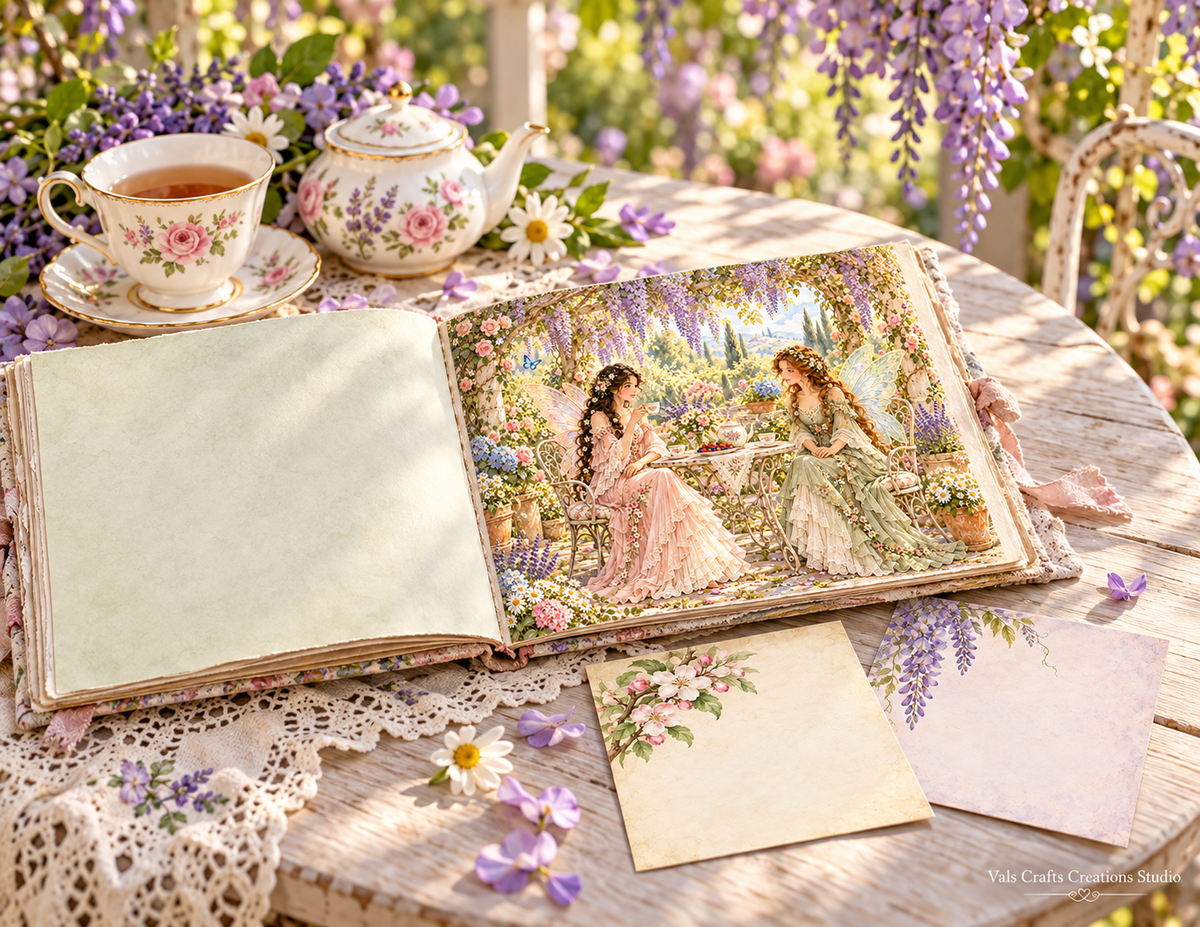 Fairies Garden printed paper kit tea table collection lifestyle mockup