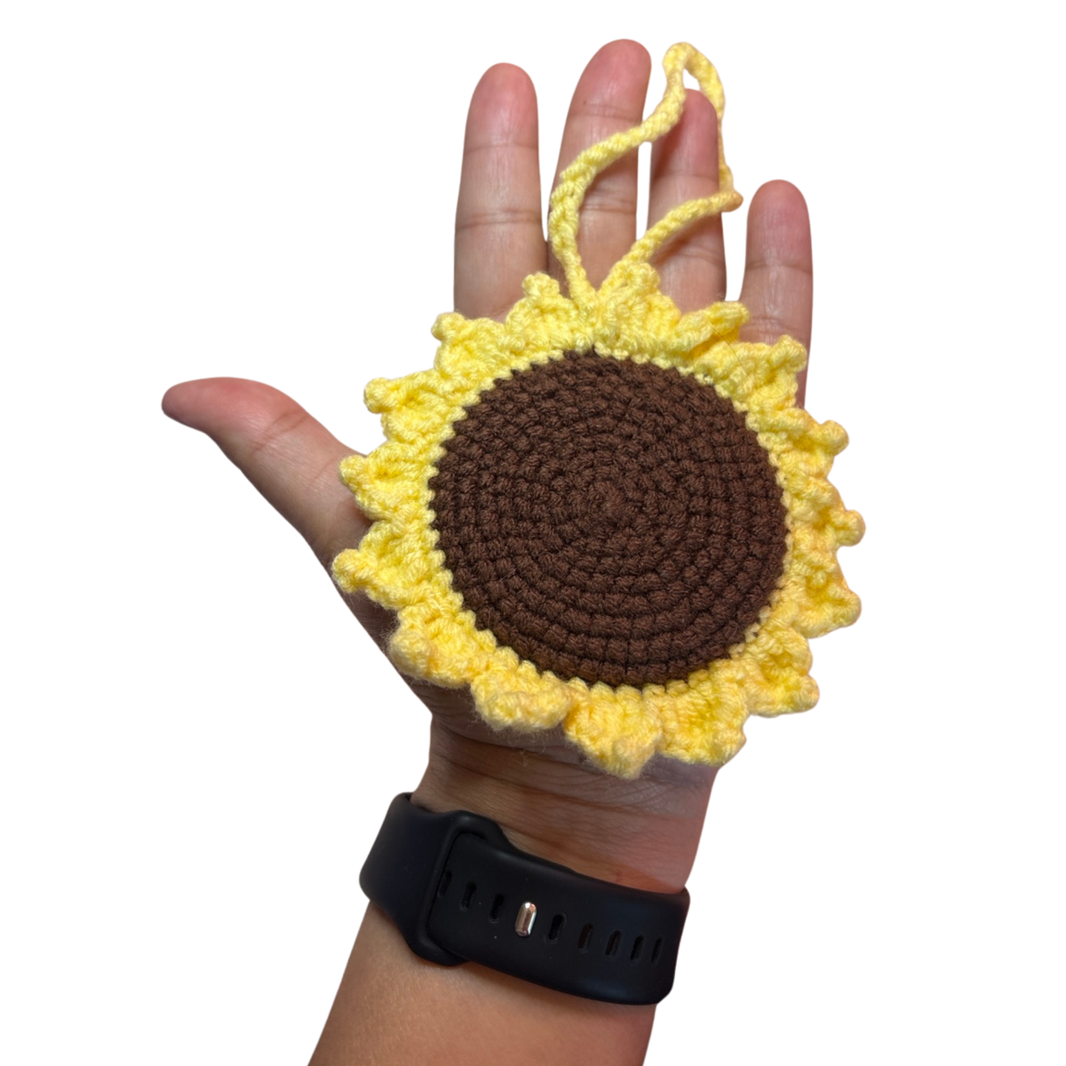 Sunflower Crochet Pocket Mirror Charm – Handmade Purse Accessory