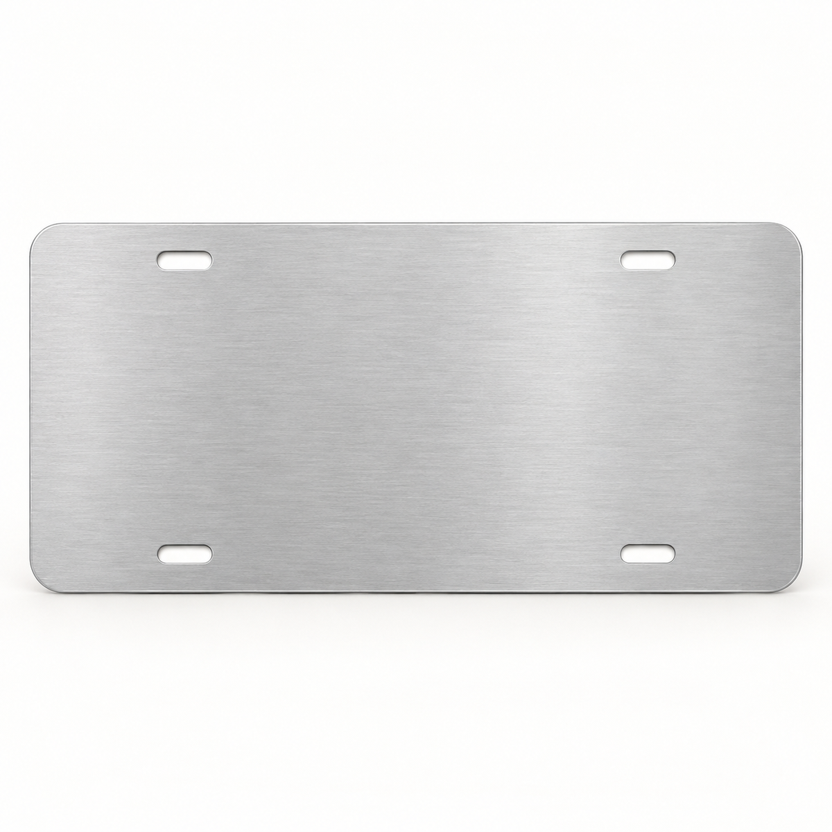 Back side of decorative aluminum license plate with four mounting slots