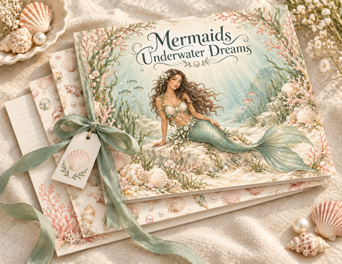 Mermaids Underwater Dreams printed kit ephemera and paper details