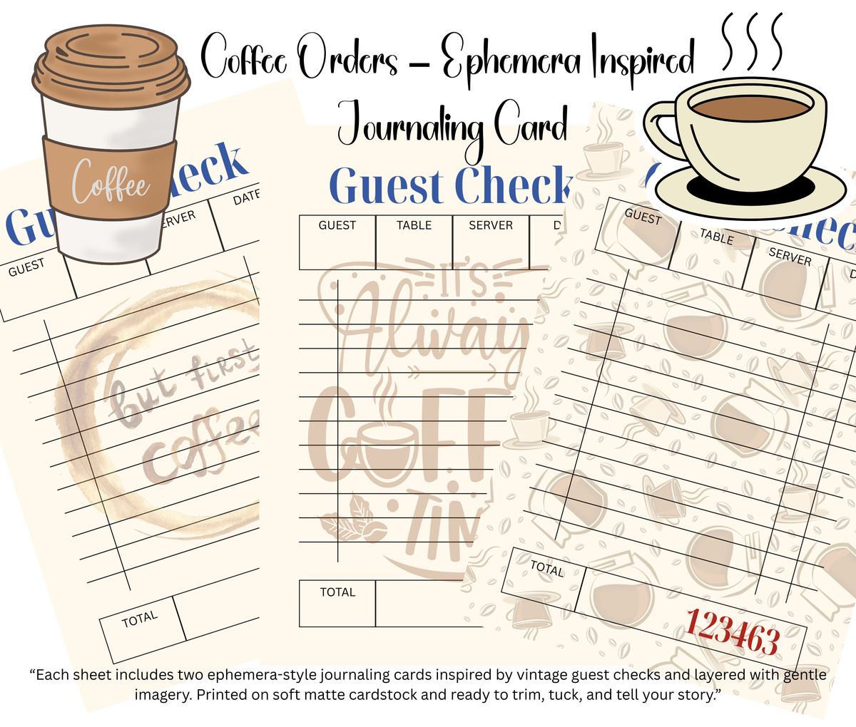 🌟 Coffee Orders – Themed Guest Check Set For cozy cafés and journaling sips 🌟