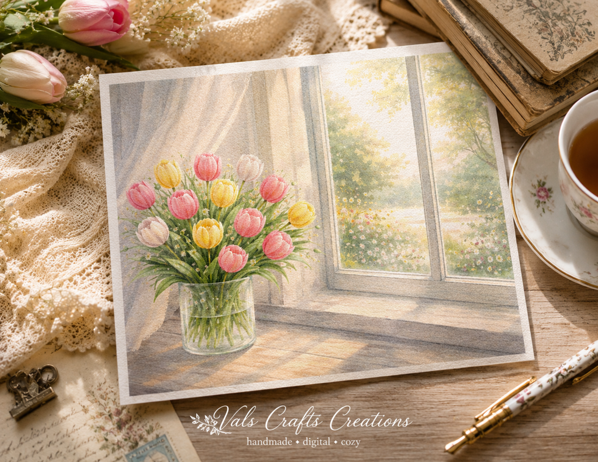 Tulips in Bloom – Vintage Floral Junk Journal Kit (15 Hero Pages, 18 Journaling Pages, 10 Seamless Papers, 16 Ephemera Pages)