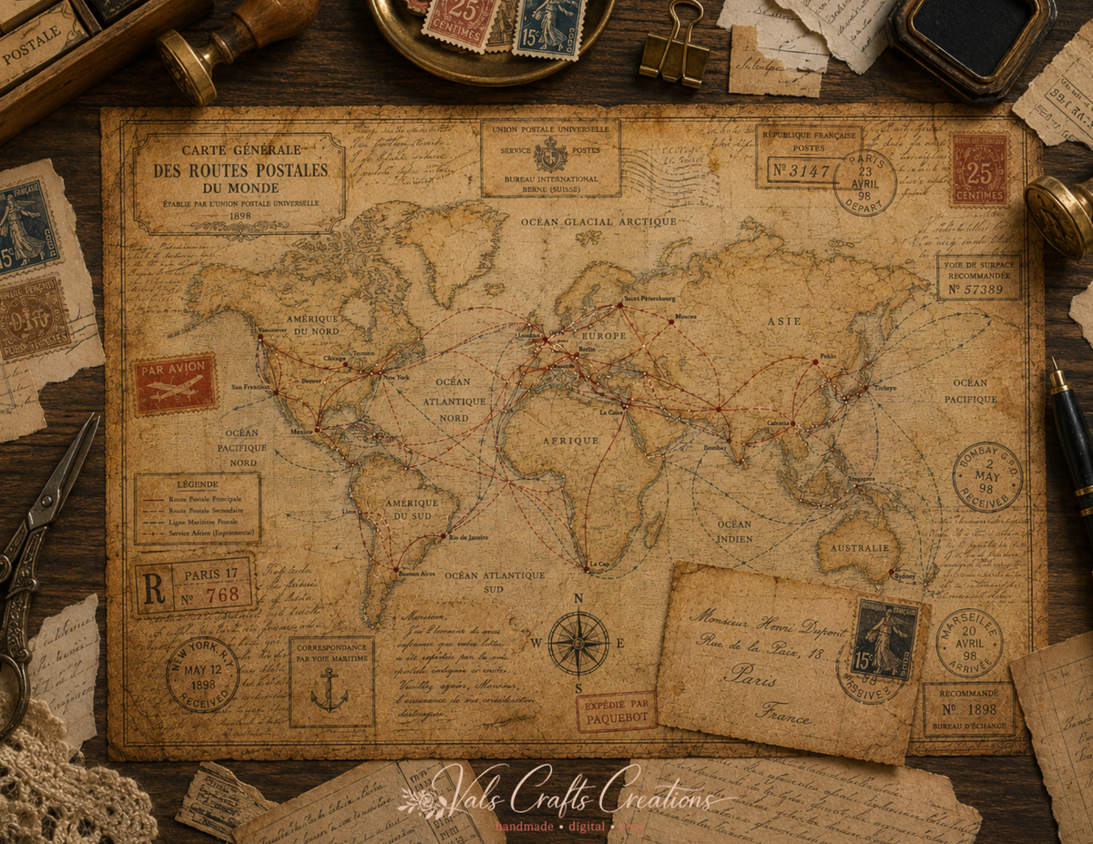 Forgotten Atlas Archives Printed Paper Kit | 20 Vintage Explorer Background Pages