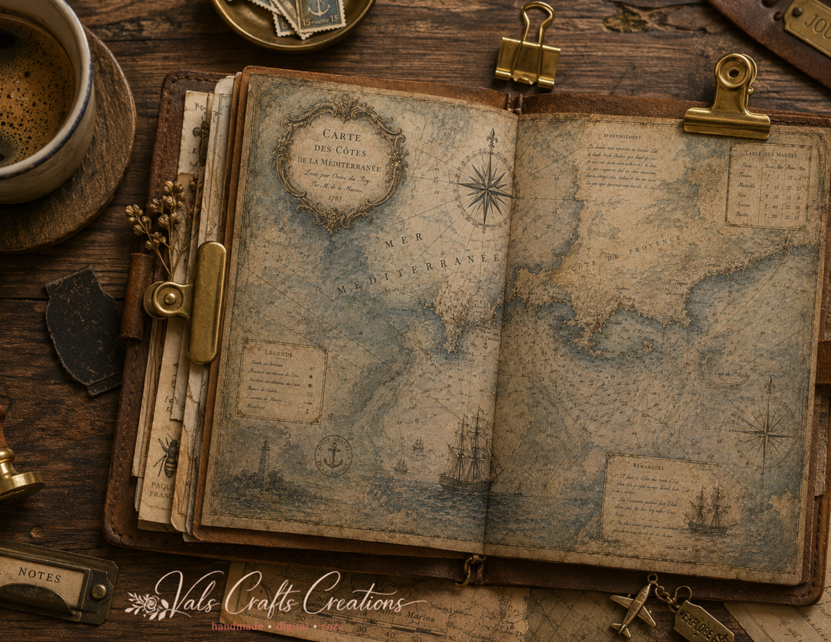Forgotten Atlas Archives Printed Paper Kit | 20 Vintage Explorer Background Pages