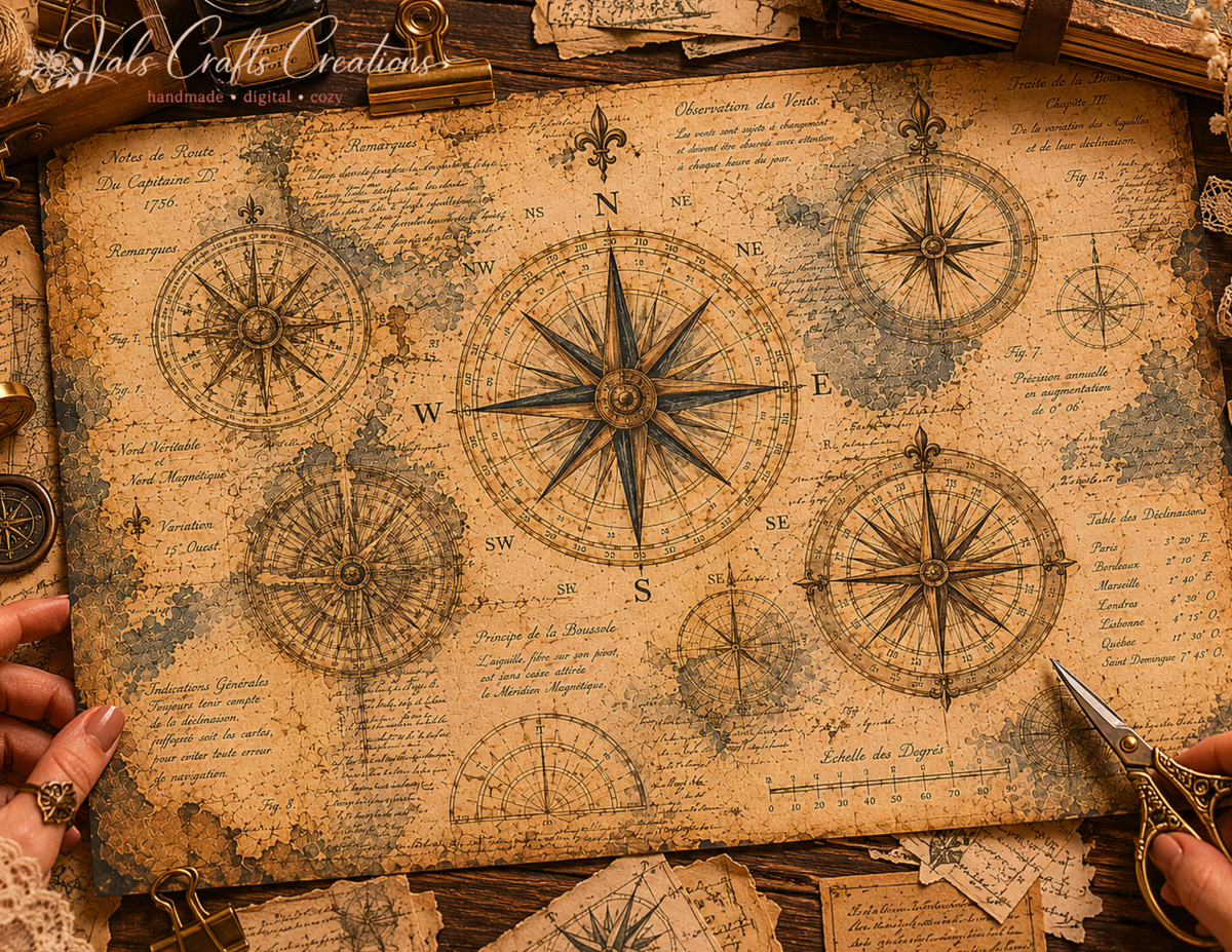 Forgotten Atlas Archives Printed Paper Kit | 20 Vintage Explorer Background Pages
