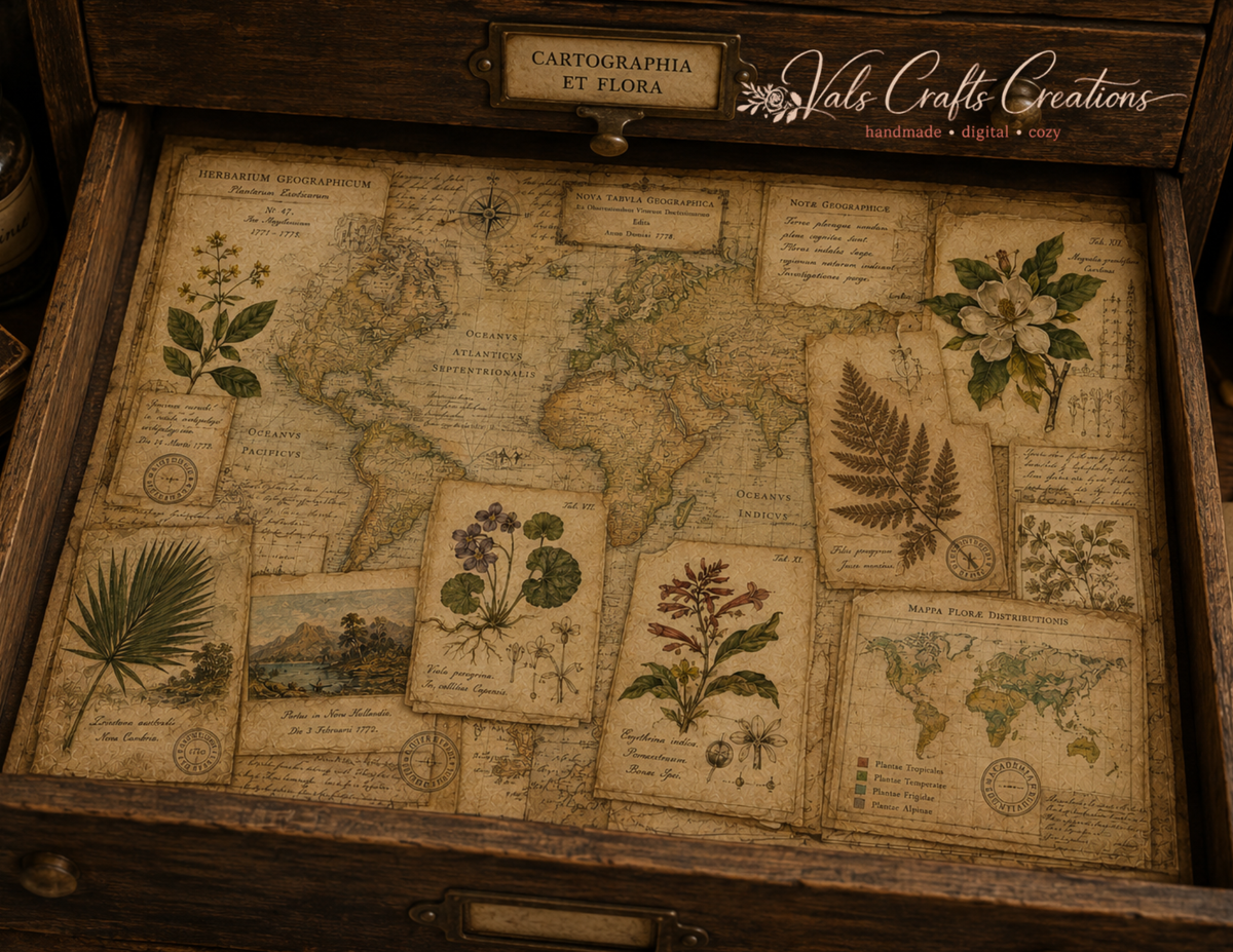 Forgotten Atlas Archives Printed Paper Kit | 20 Vintage Explorer Background Pages