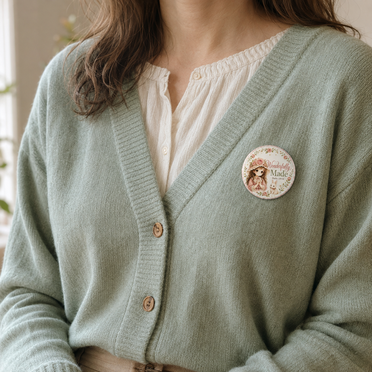 Wonderfully Made Christian Pin Button – Psalm 139:14 – 2.25 Inch