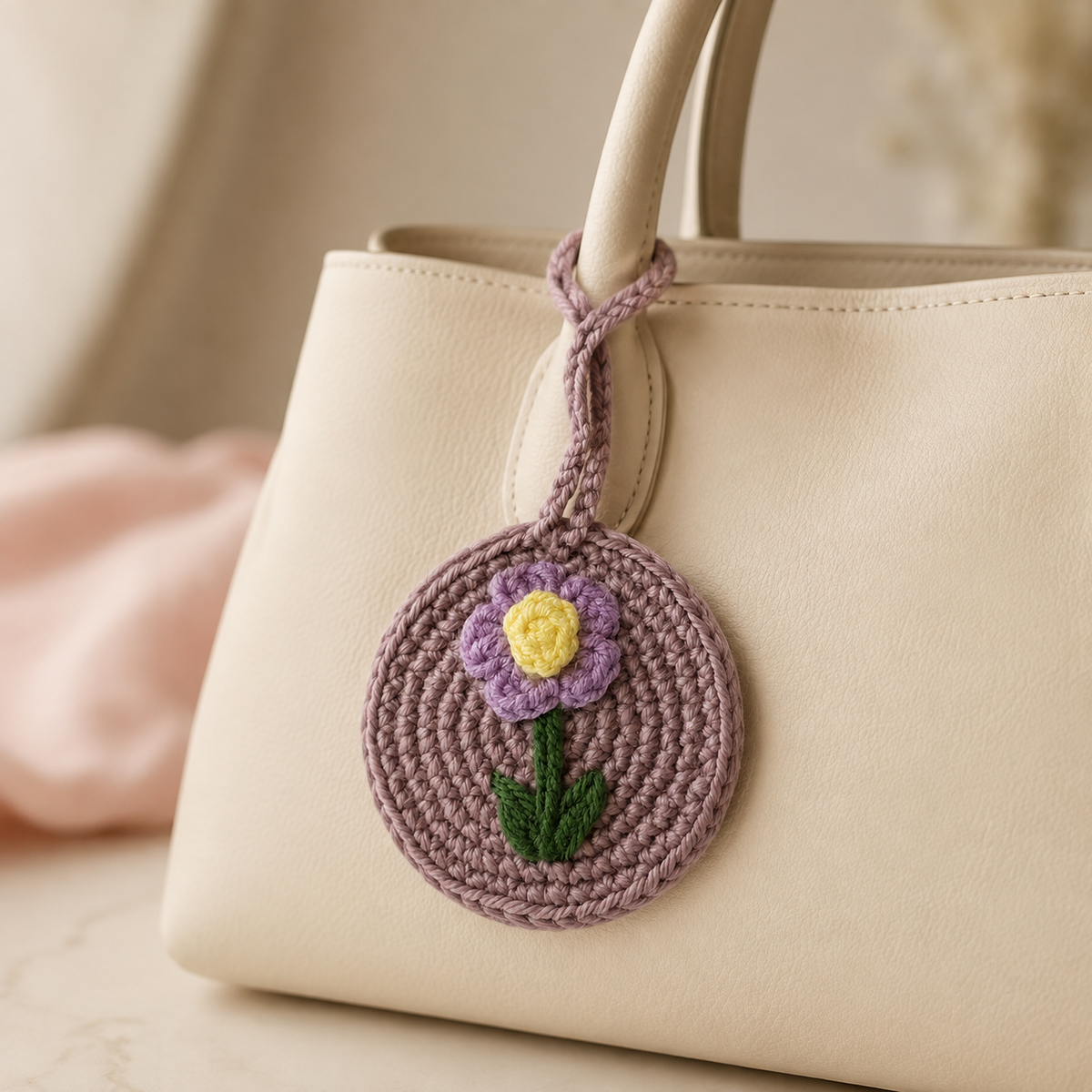 Crocheted Mirror Charm- Blush Petal