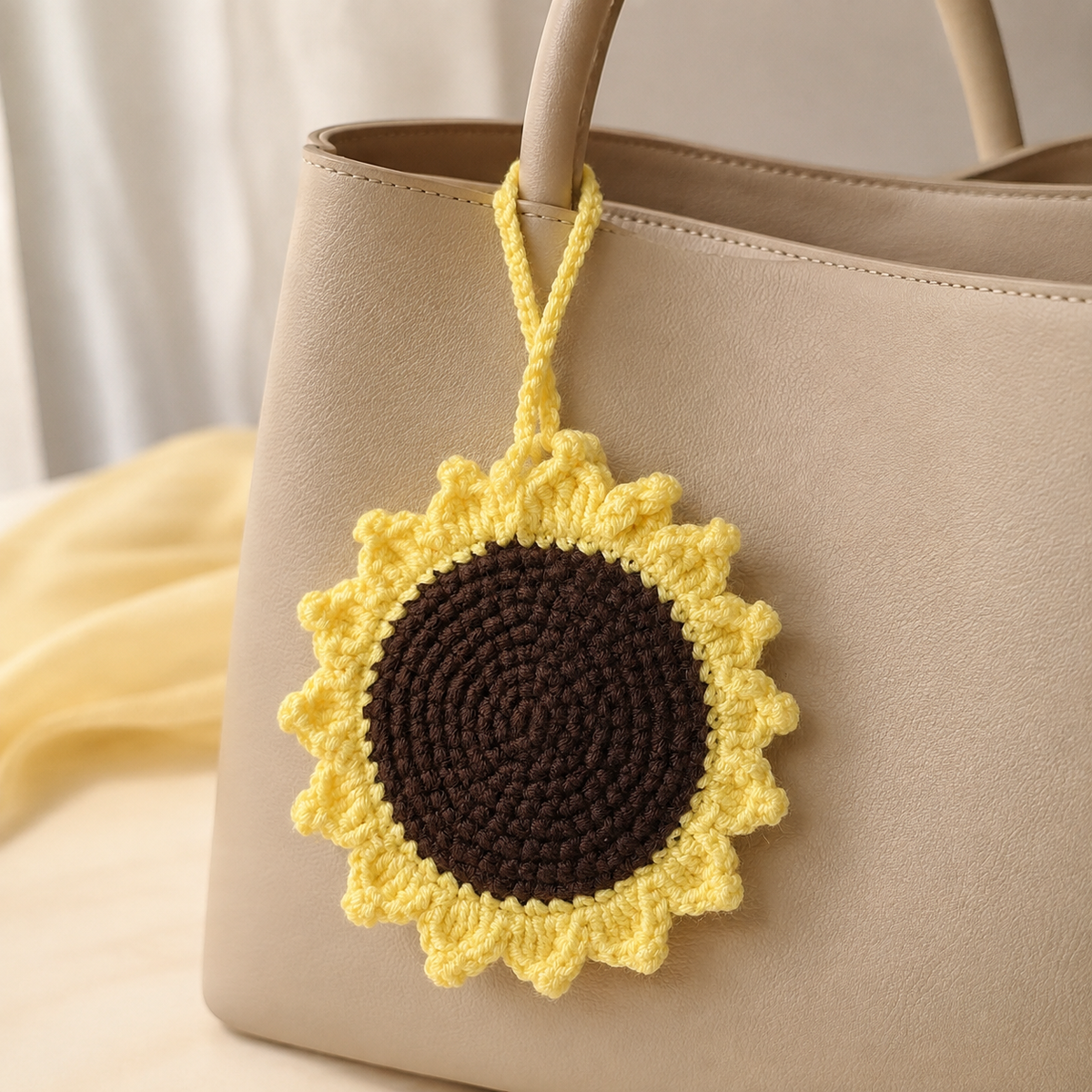 Sunflower Crochet Pocket Mirror Charm – Handmade Purse Accessory