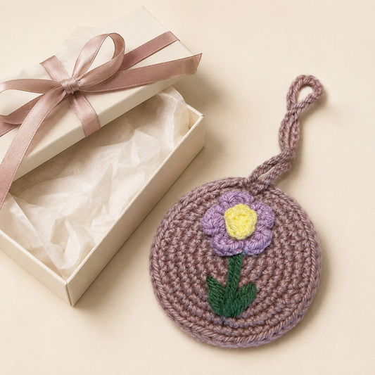 Crocheted Mirror Charm- Blush Petal