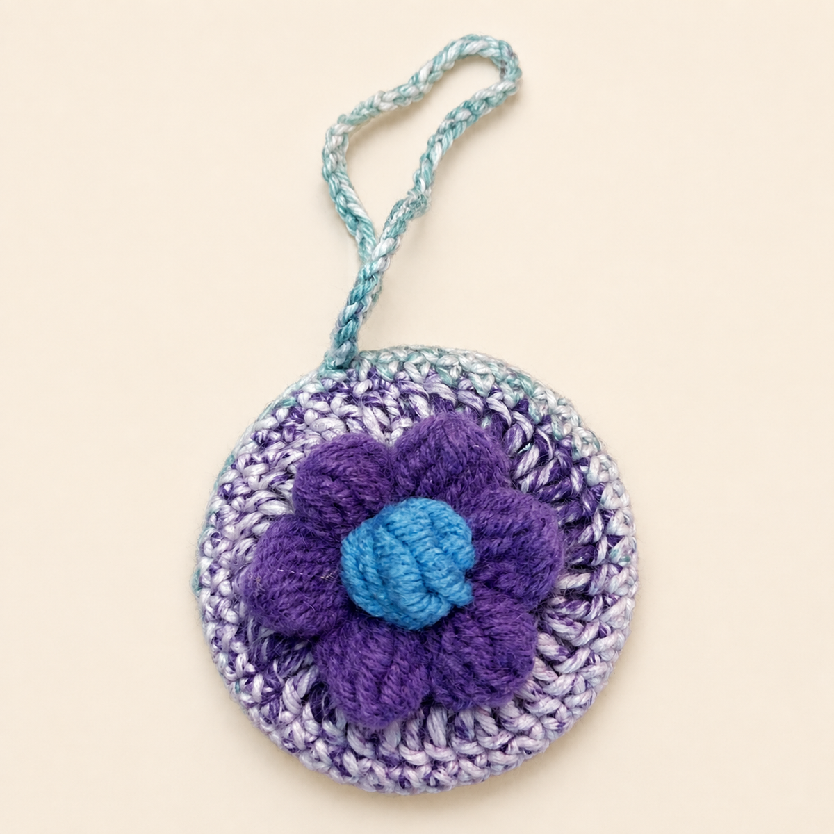 Purple Flower Crochet Pocket Mirror Charm – Handmade Purse Accessory