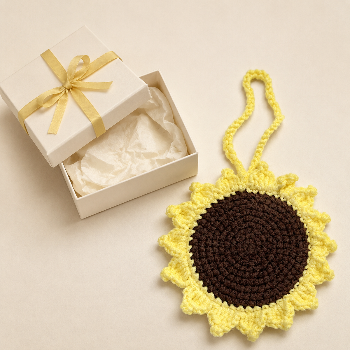 Sunflower Crochet Pocket Mirror Charm – Handmade Purse Accessory