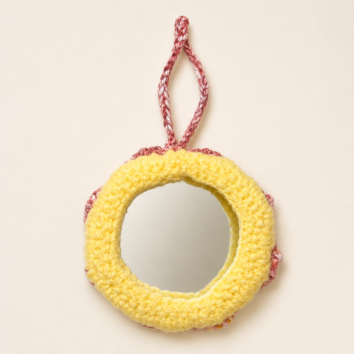 Smiley Face Crochet Pocket Mirror Charm – Handmade Purse Accessory