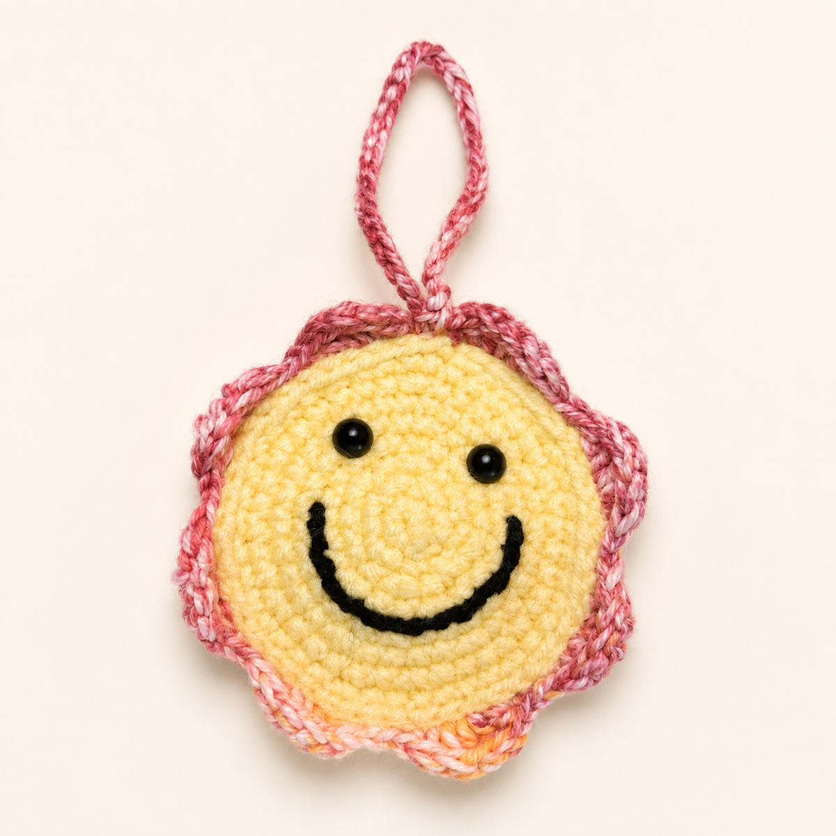 Smiley Face Crochet Pocket Mirror Charm – Handmade Purse Accessory