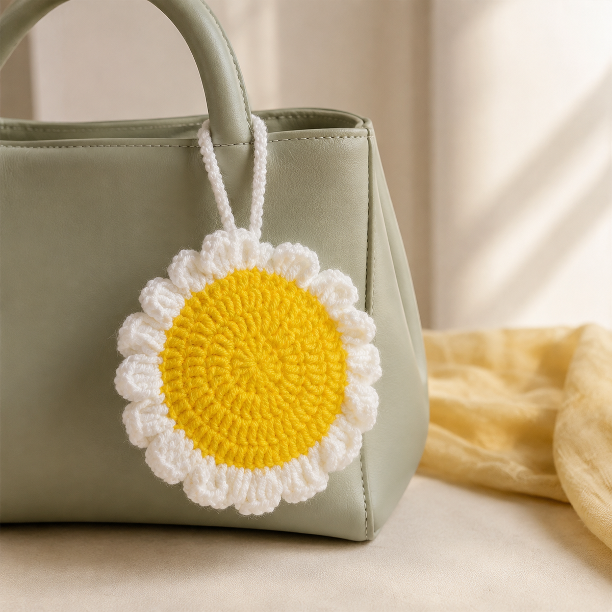 White Daisy Crochet Pocket Mirror Charm – Handmade Purse Accessory