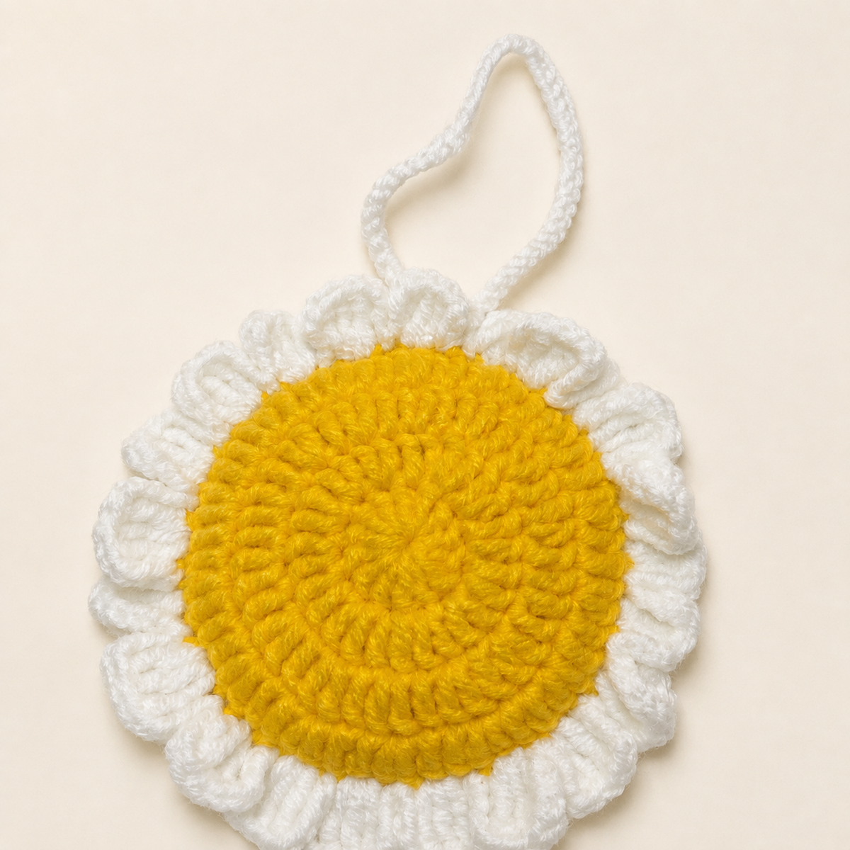 White Daisy Crochet Pocket Mirror Charm – Handmade Purse Accessory