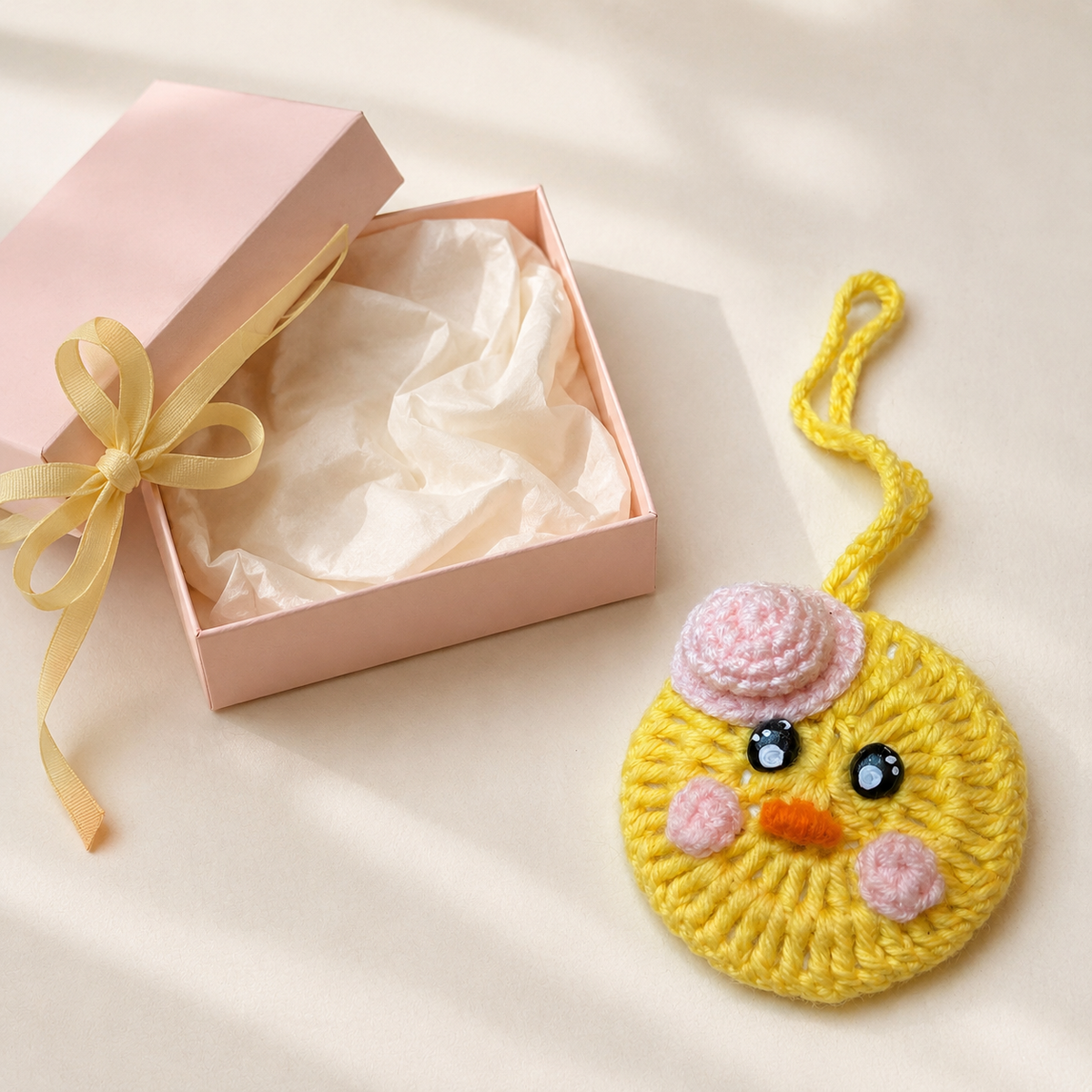 Yellow Chick Crochet Pocket Mirror Charm – Handmade Purse Accessory