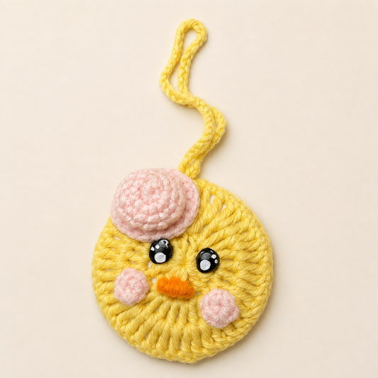 Yellow Chick Crochet Pocket Mirror Charm – Handmade Purse Accessory