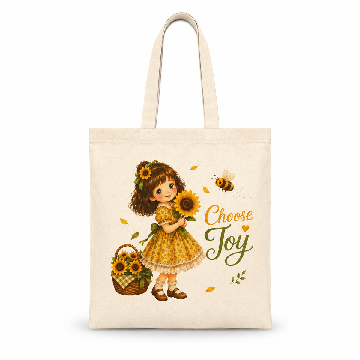 Choose Joy sunflower Christian Tote Bag | vintage illustration, - Little Faith Girls Collection