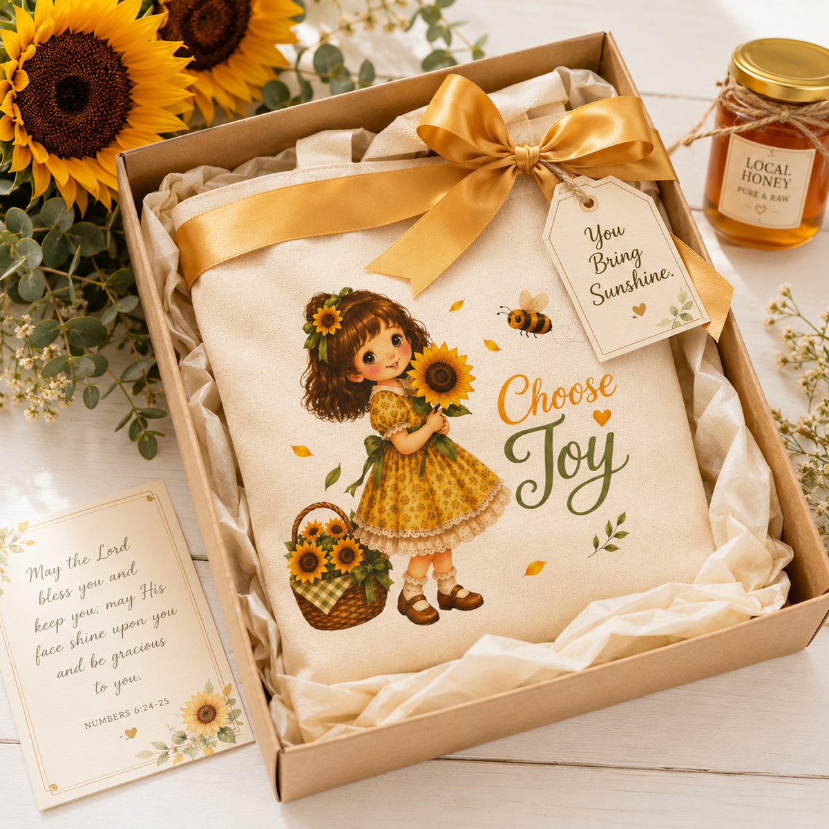Choose Joy sunflower Christian Tote Bag | vintage illustration, - Little Faith Girls Collection