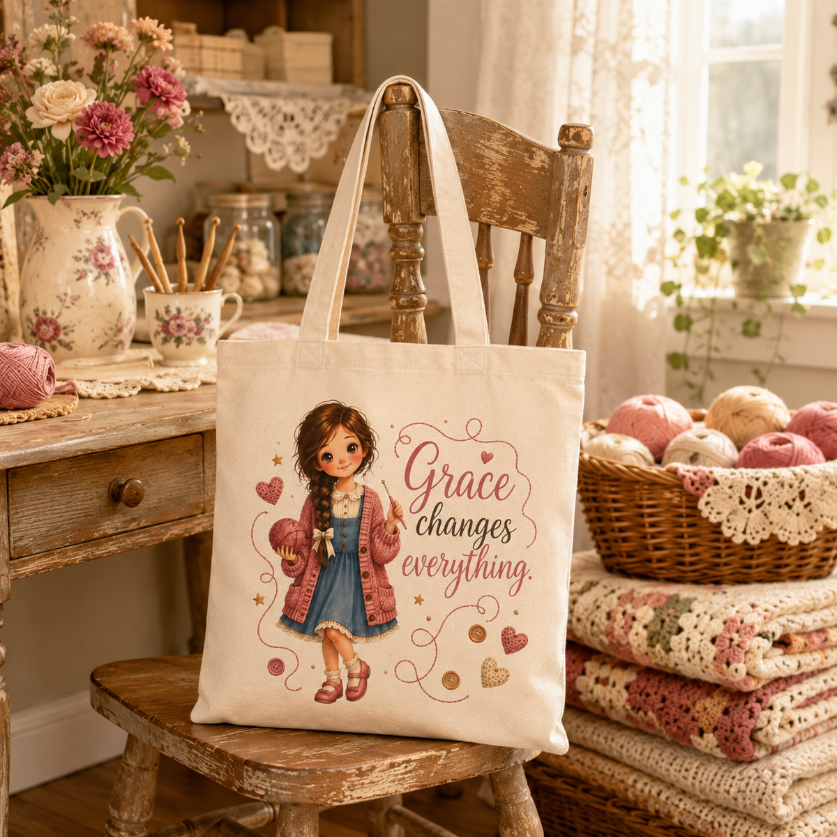 Grace Changes Everything | Christian Canvas Tote Bag | Little Faith Girls Collection