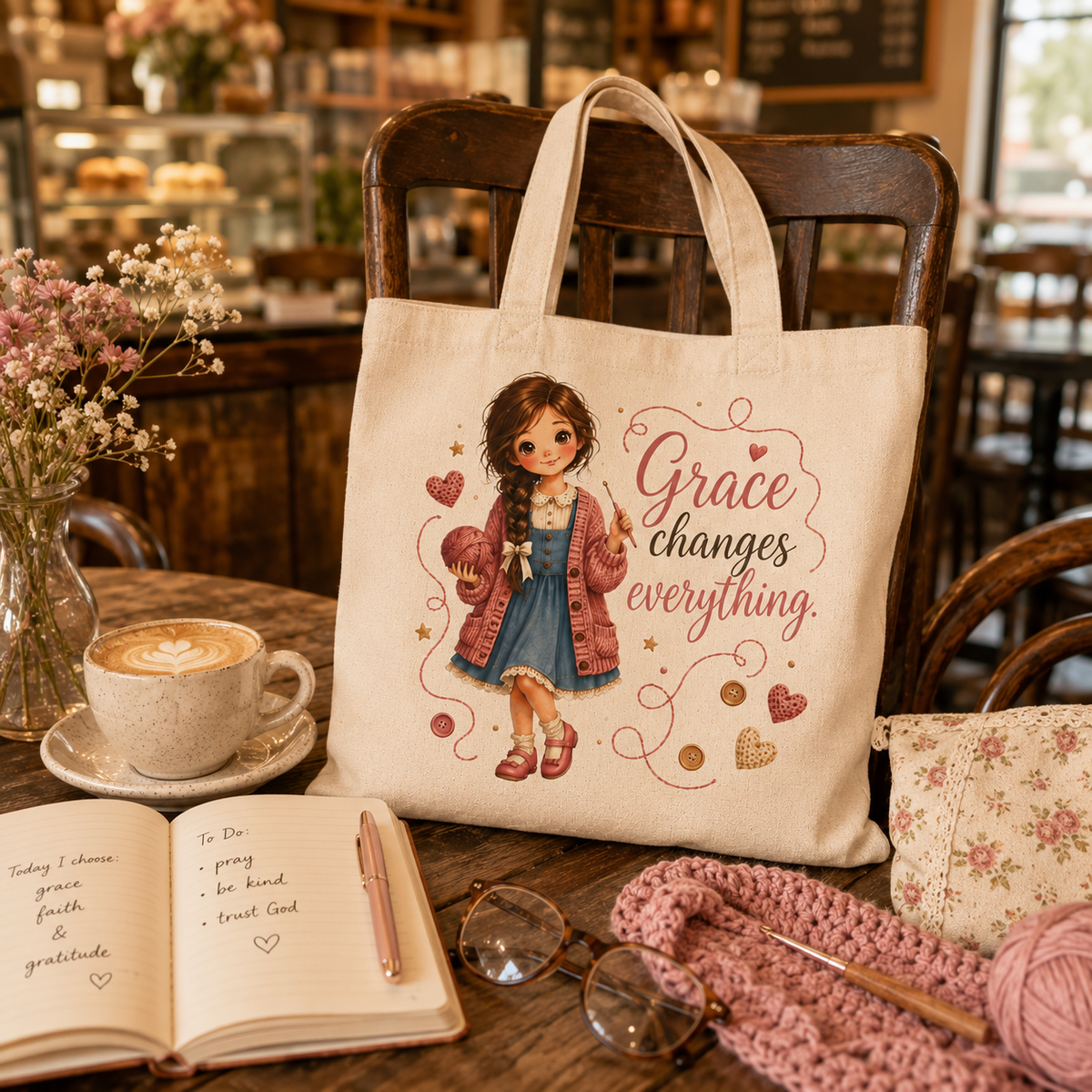 Grace Changes Everything | Christian Canvas Tote Bag | Little Faith Girls Collection