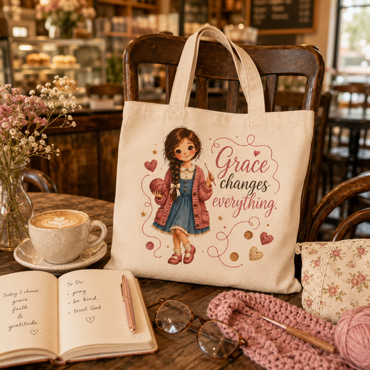 Grace Changes Everything | Christian Canvas Tote Bag | Little Faith Girls Collection