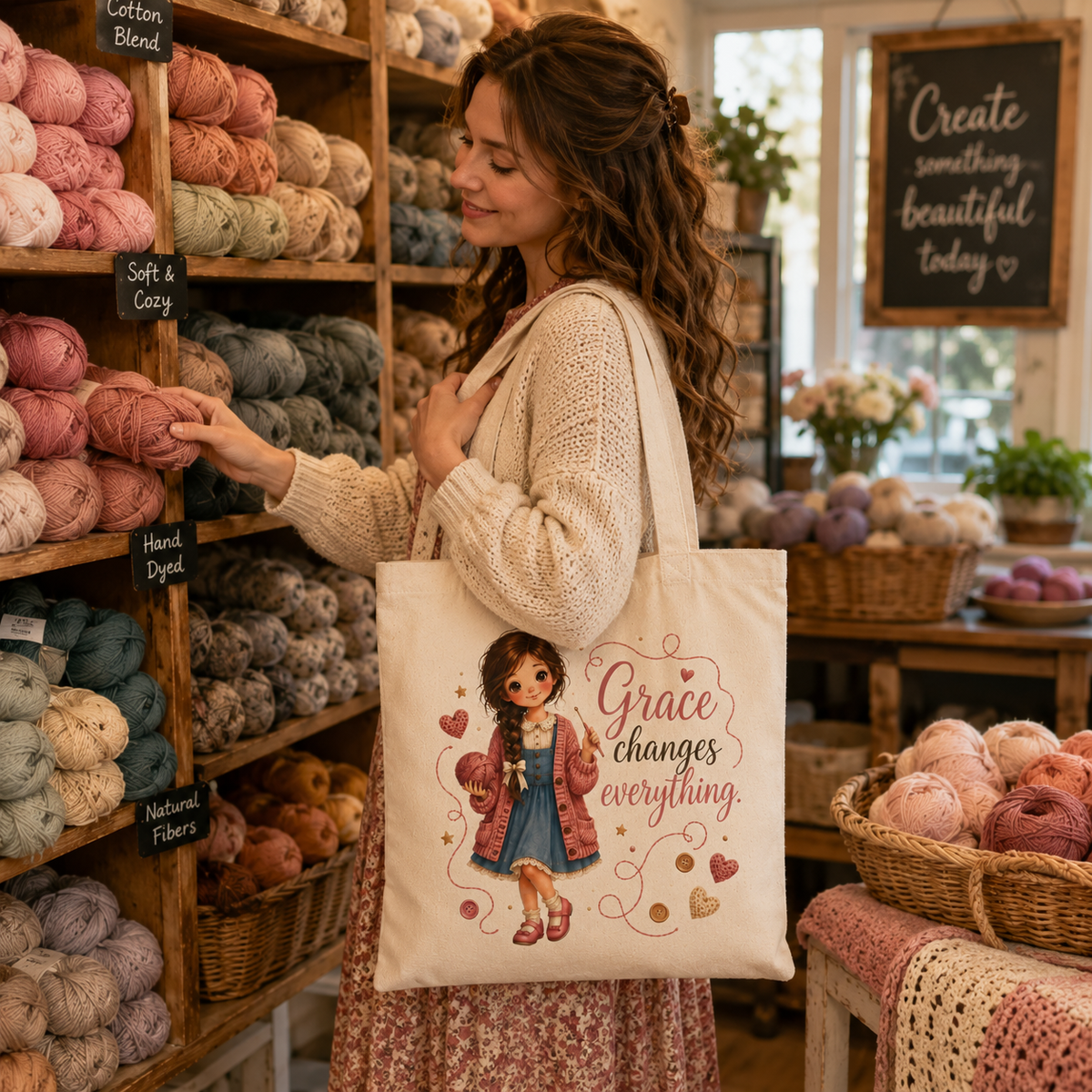 Grace Changes Everything | Christian Canvas Tote Bag | Little Faith Girls Collection