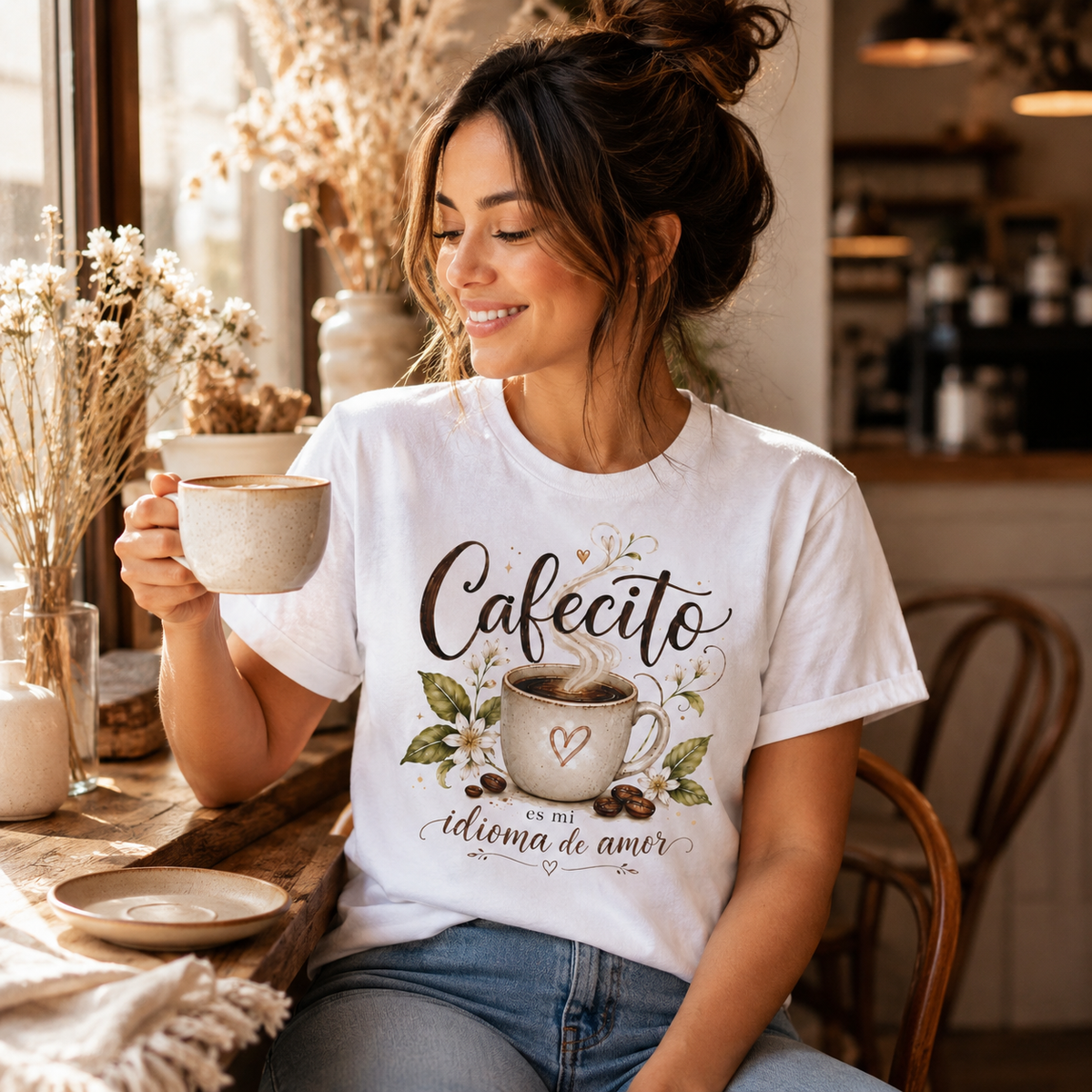 Cafecito Es Mi Idioma de Amor Shirt, Spanish Coffee Shirt, Cozy Café T-Shirt