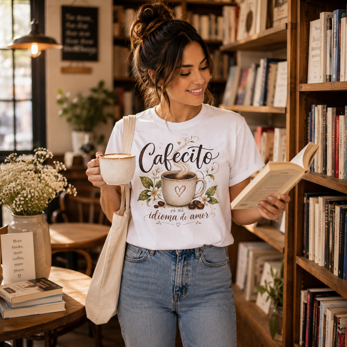 Cafecito Es Mi Idioma de Amor Shirt, Spanish Coffee Shirt, Cozy Café T-Shirt
