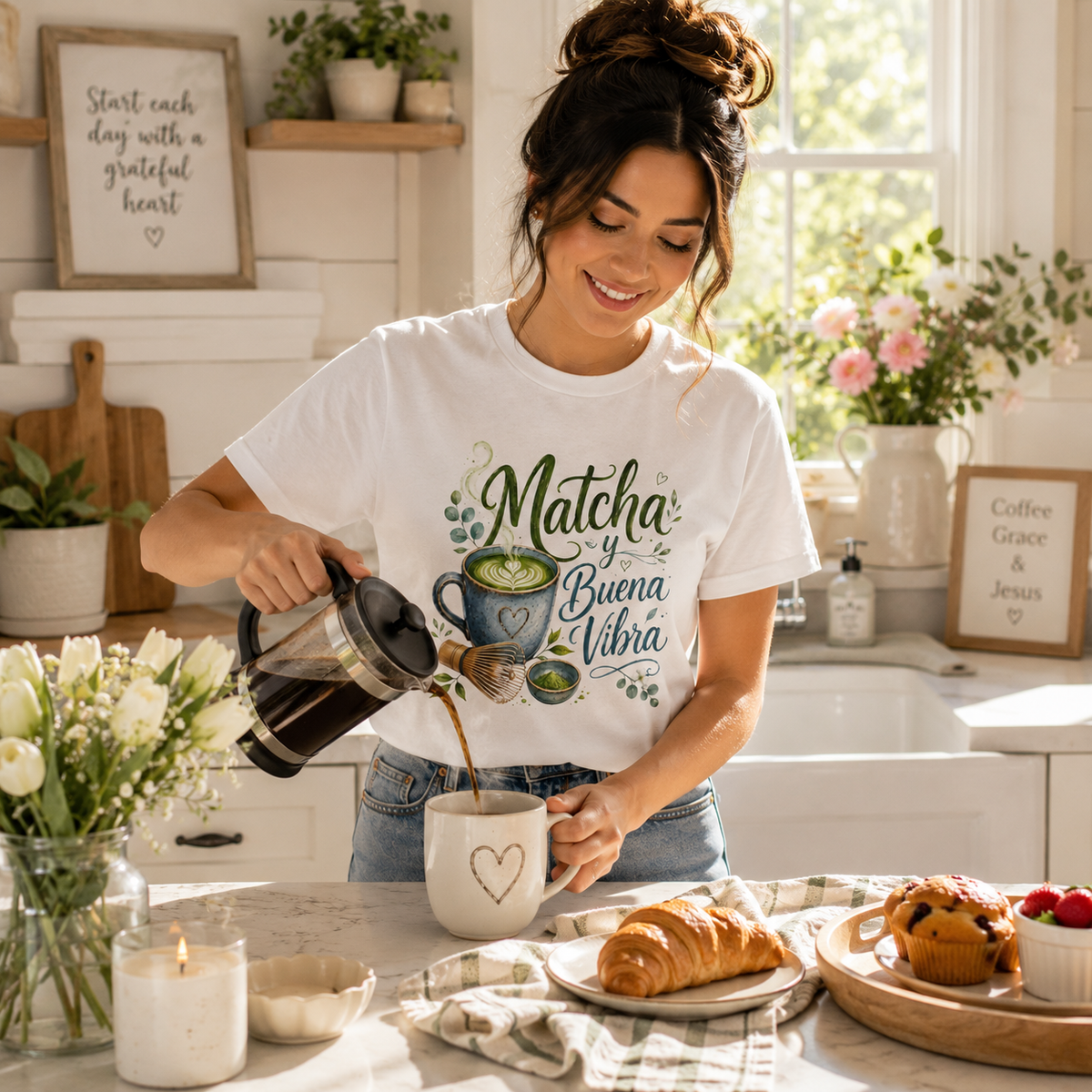 Matcha y Buena Vibra Shirt, Spanish Matcha Lover Tee