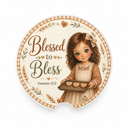 Blessed to Bless Automotive Interior Decoration & Gift Accessory-Soapstone Christian Car Coaster with Genesis 12:2 Scripture