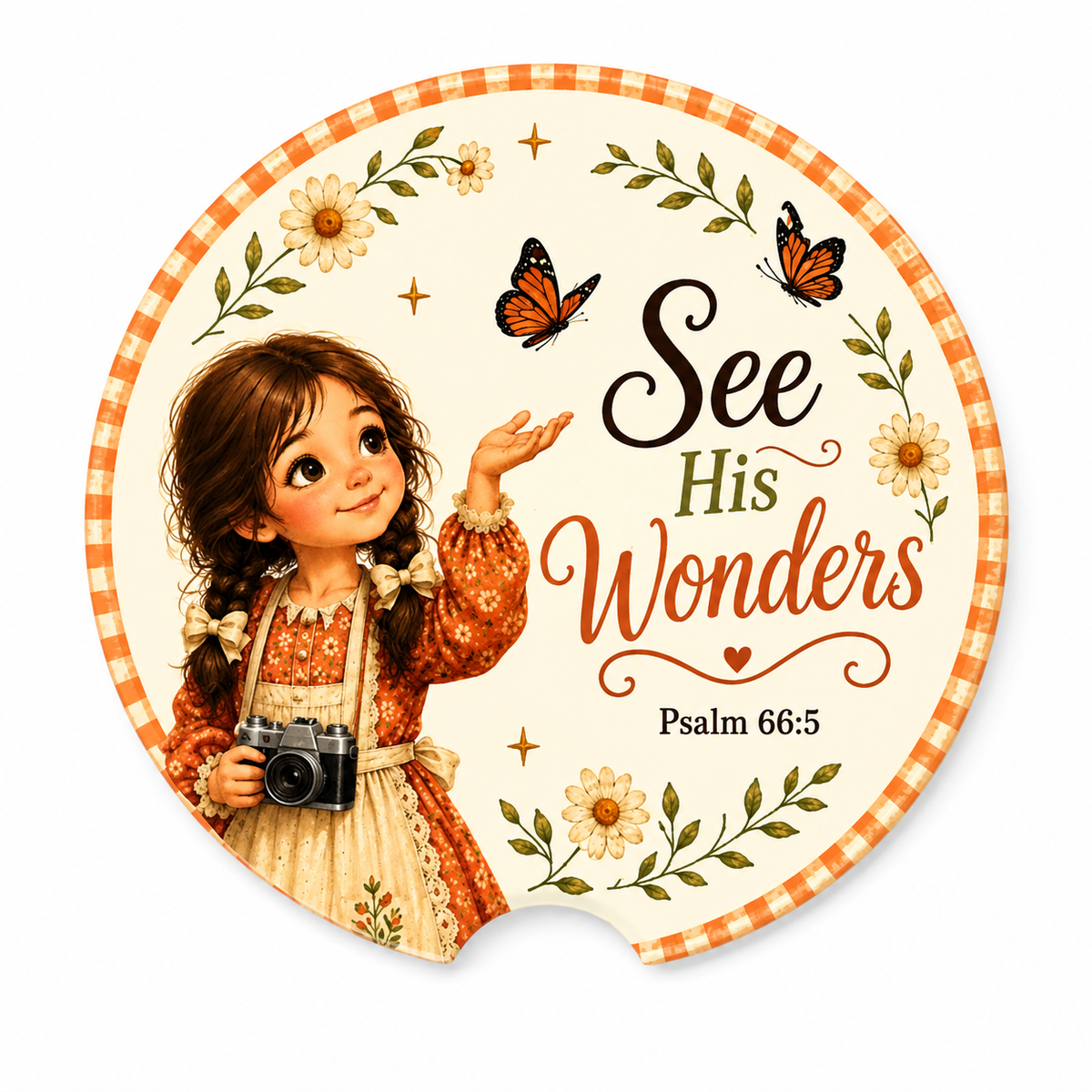 Christian Psalm 66:5 Car Coaster, See His Wonders Themed Decor for Vehicle Cup Holders