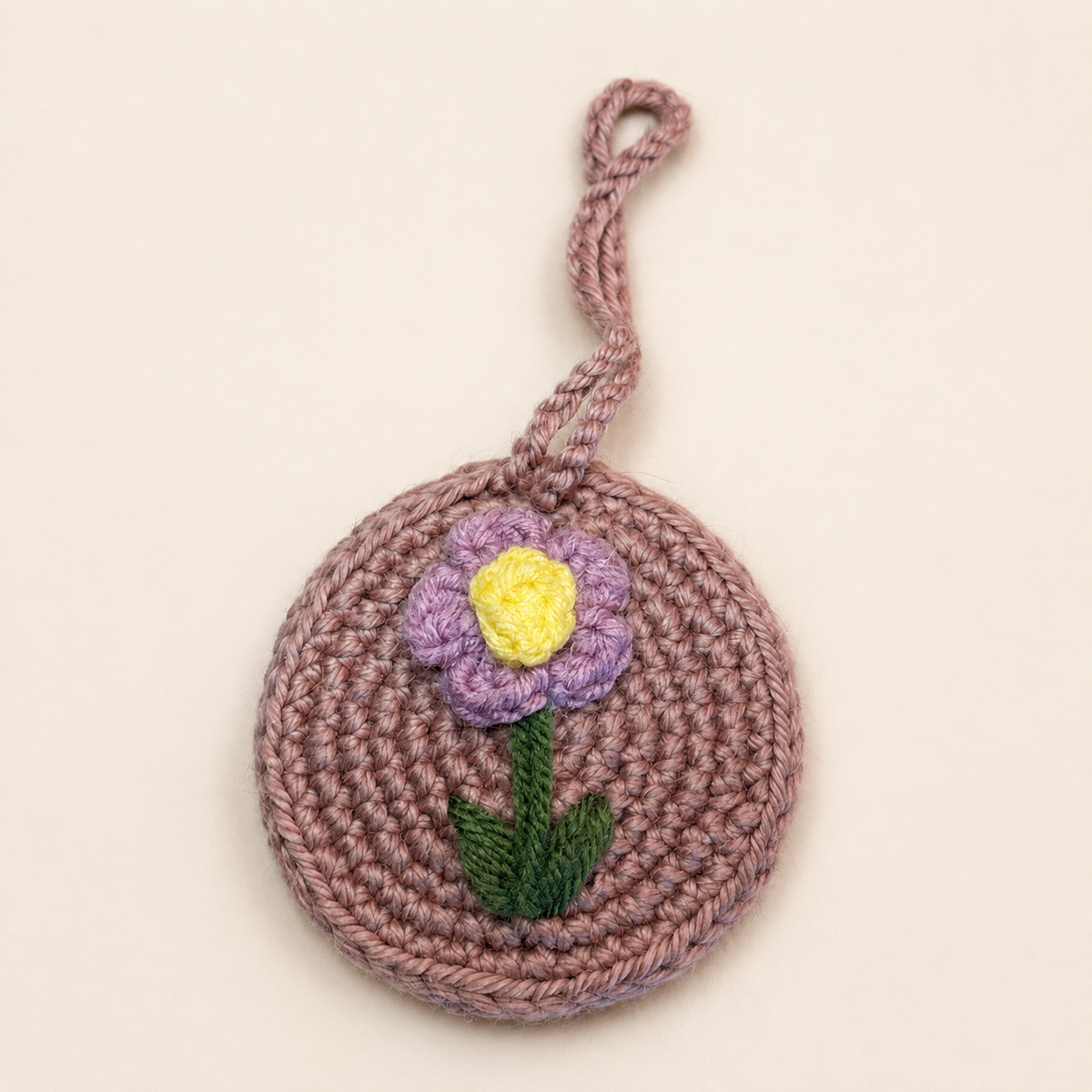 Crocheted Mirror Charm- Blush Petal
