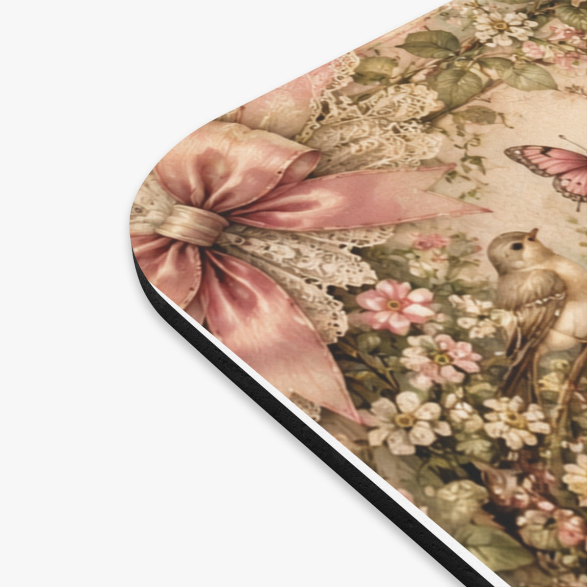 Devotional Mouse Pad – Prayerful Cottage Garden Scene with Floral Trim & Pastel Wash