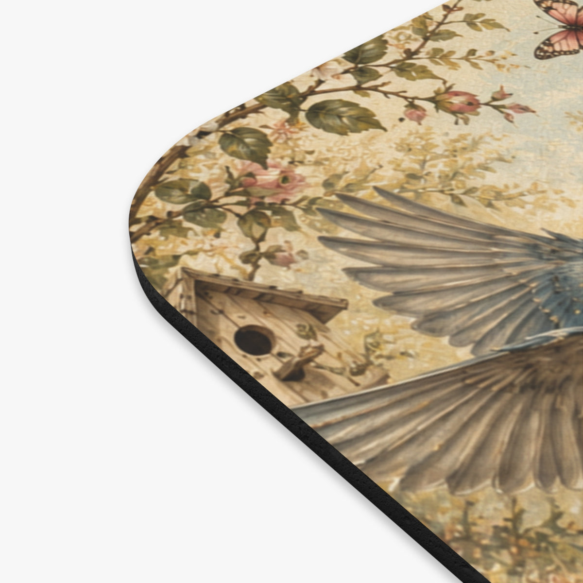 Together in Bloom – Soft Pastel Floral Mouse Pad with Birds
