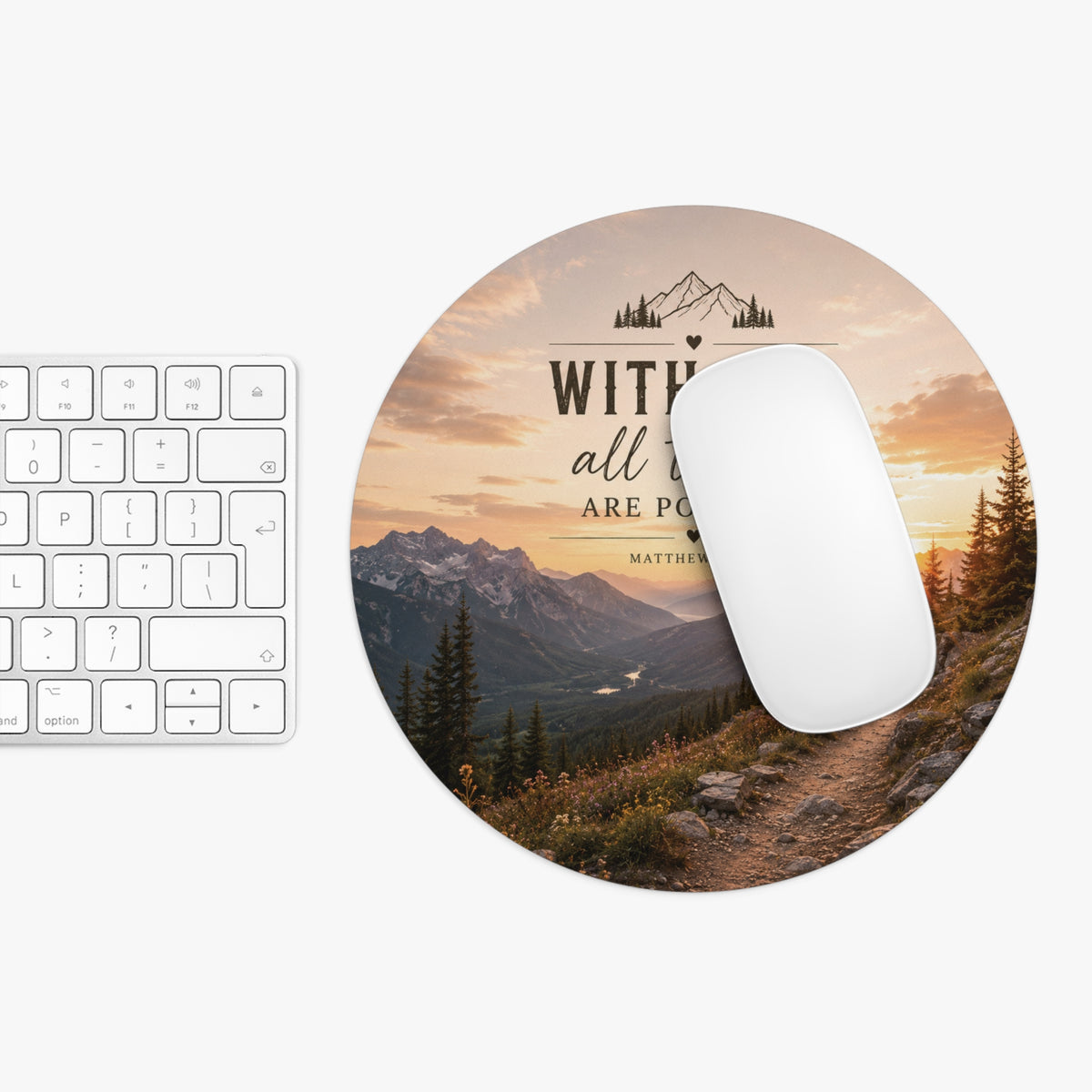 With God All Things Are Possible Mouse Pad | Inspirational Scripture Desk Mat
