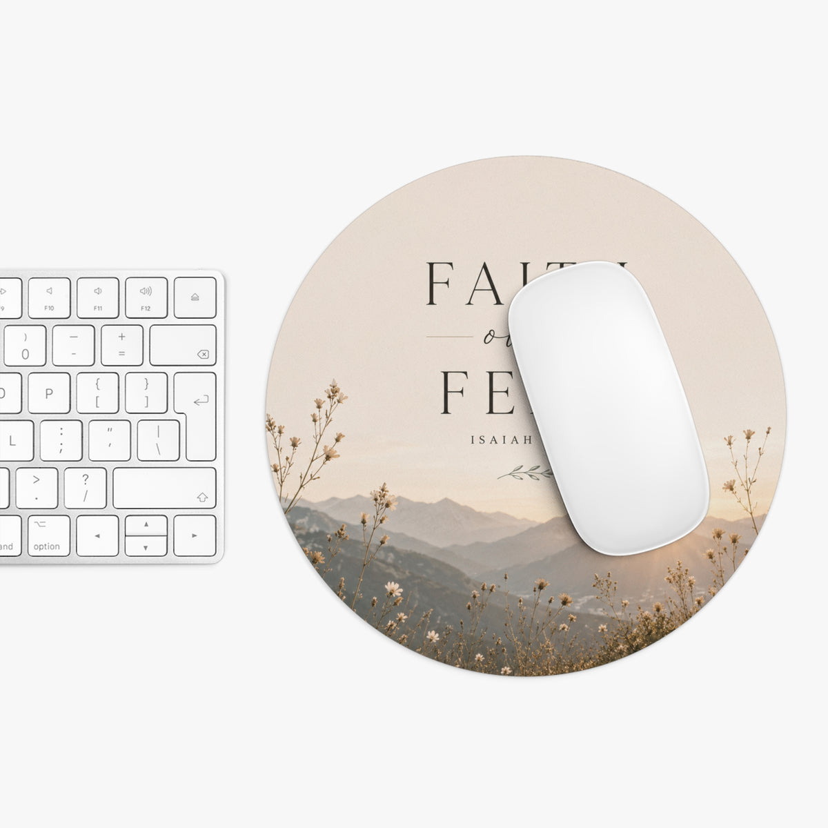 Christian Inspirational Mousepad – Faith Over Fear – Round Desk Pad