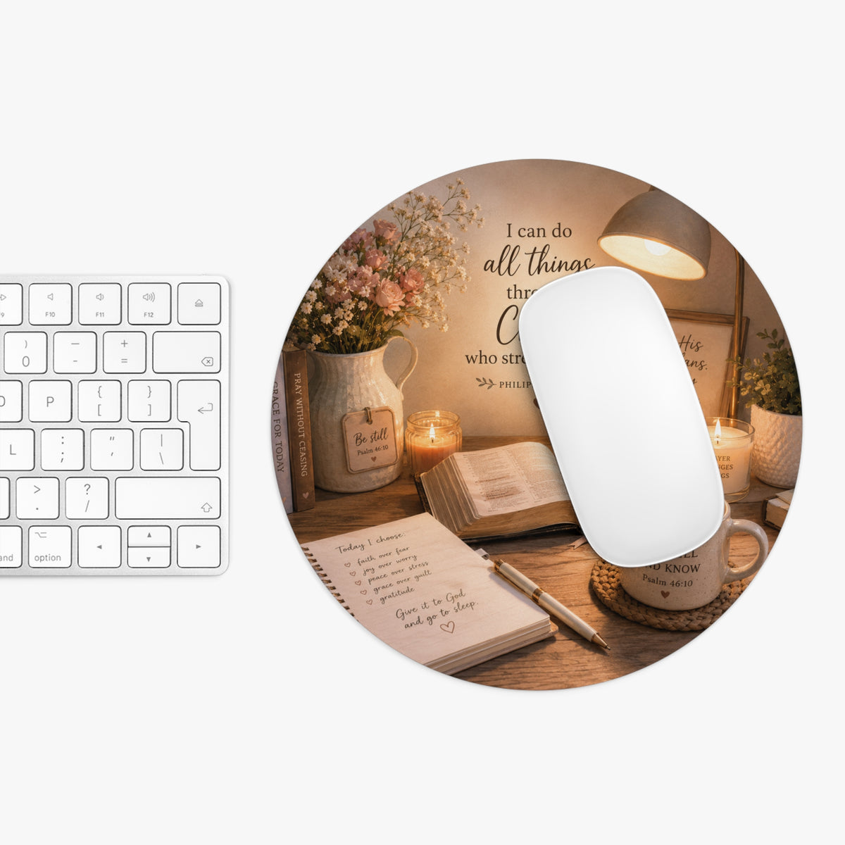 Philippians 4:13 Round Mousepad – Faith & Encouragement Desk Pad