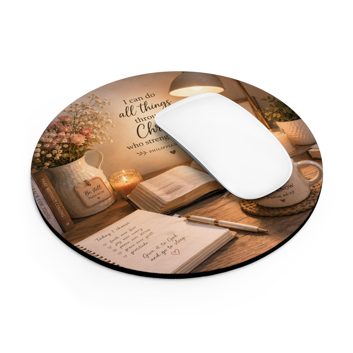 Philippians 4:13 Round Mousepad – Faith & Encouragement Desk Pad