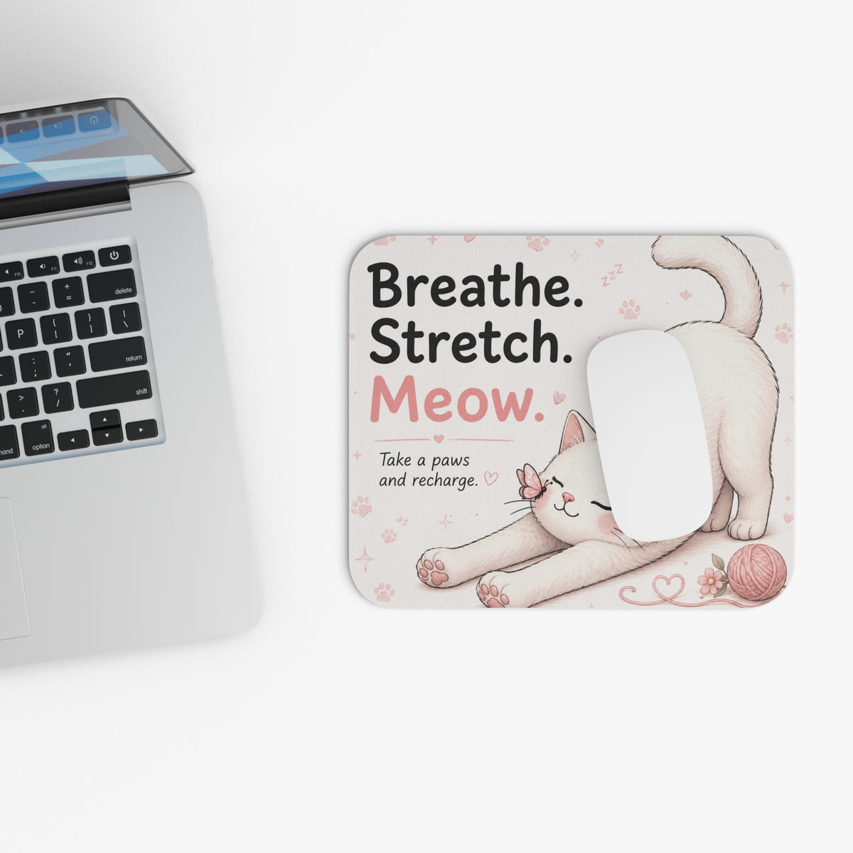 Breathe Stretch Meow Mouse Pad | Cute Stretching Cat Desk Mat