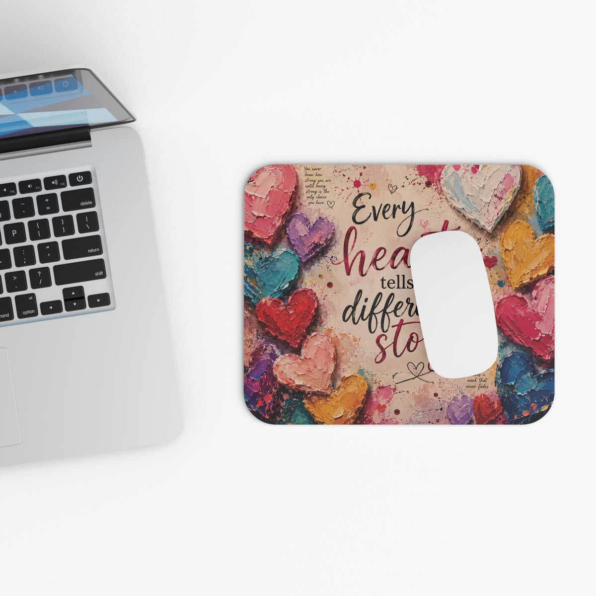 Every Heart Has a Story Mouse Pad | Inspirational Desk Accessory | Colorful Heart Artwork | Motivational Office Decor Gift