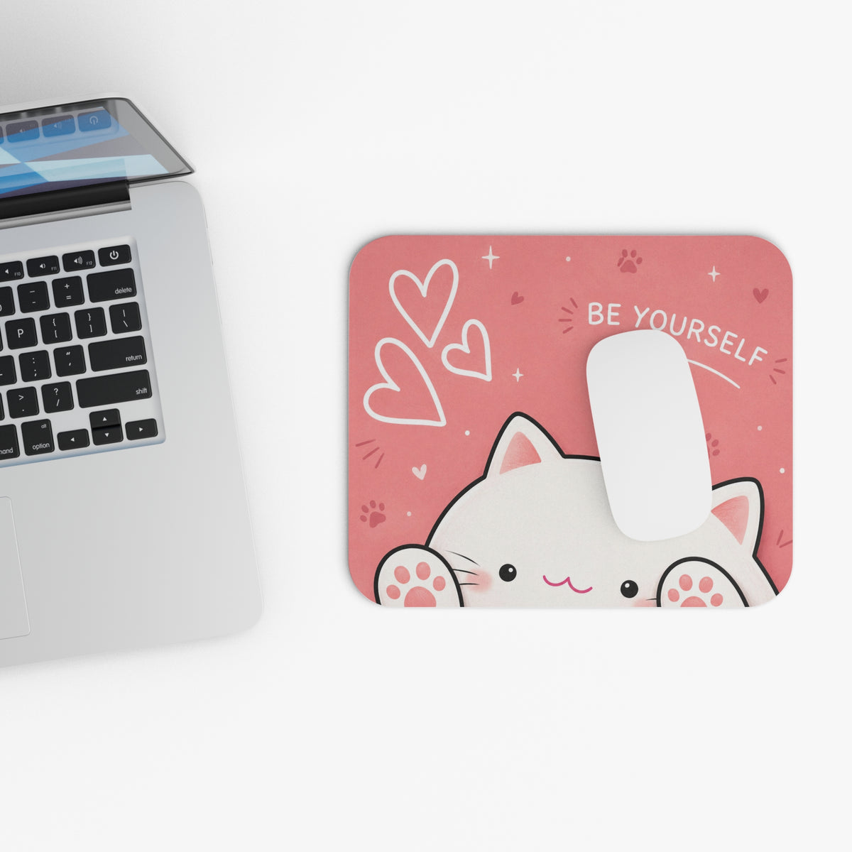 Cute Peeking Cat Be Yourself mouse pad | Pink Kawaii Desk Mat