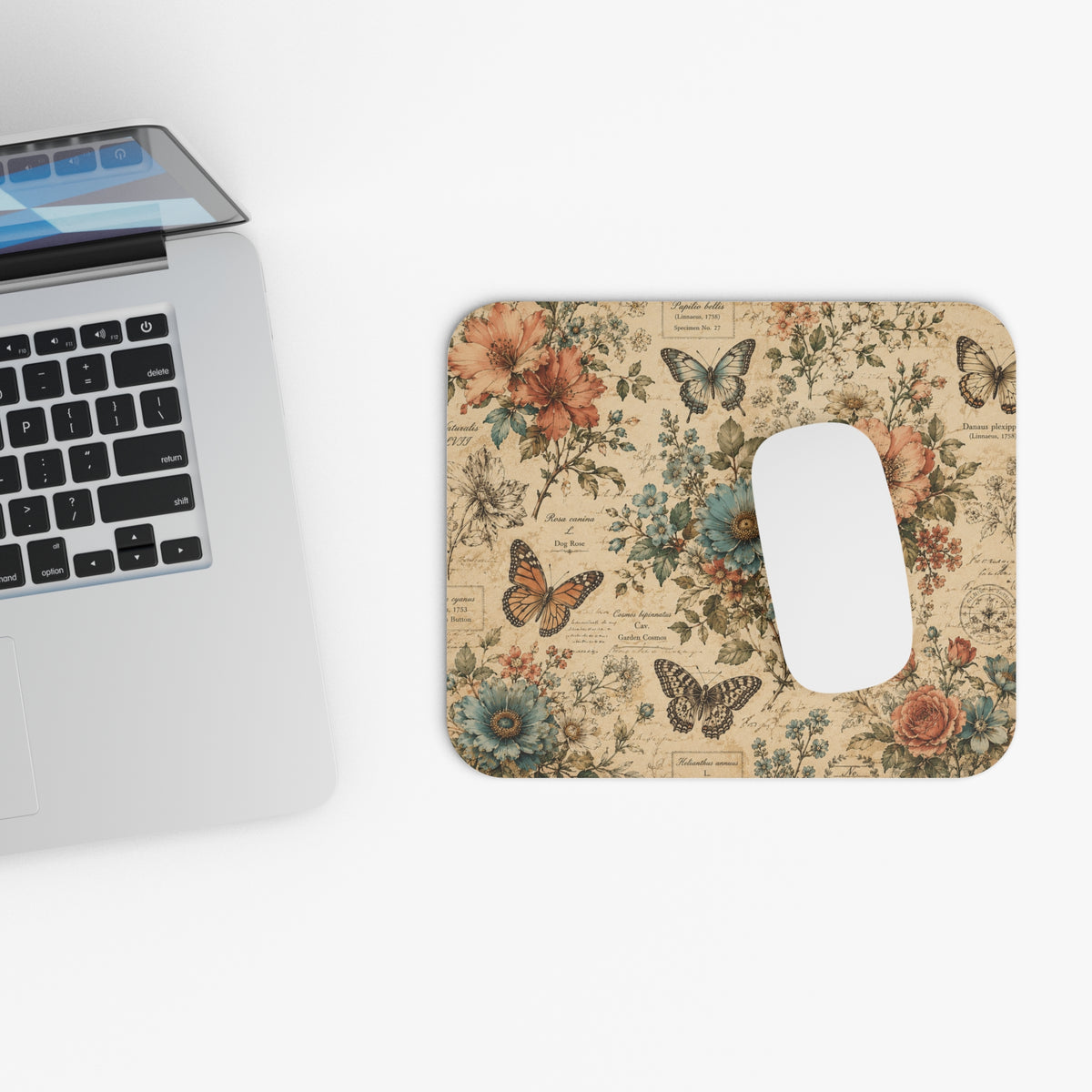 Vintage Botanical Butterfly Mouse Pad | Cottagecore Floral Desk Accessory | Antique Nature Inspired Workspace Decor