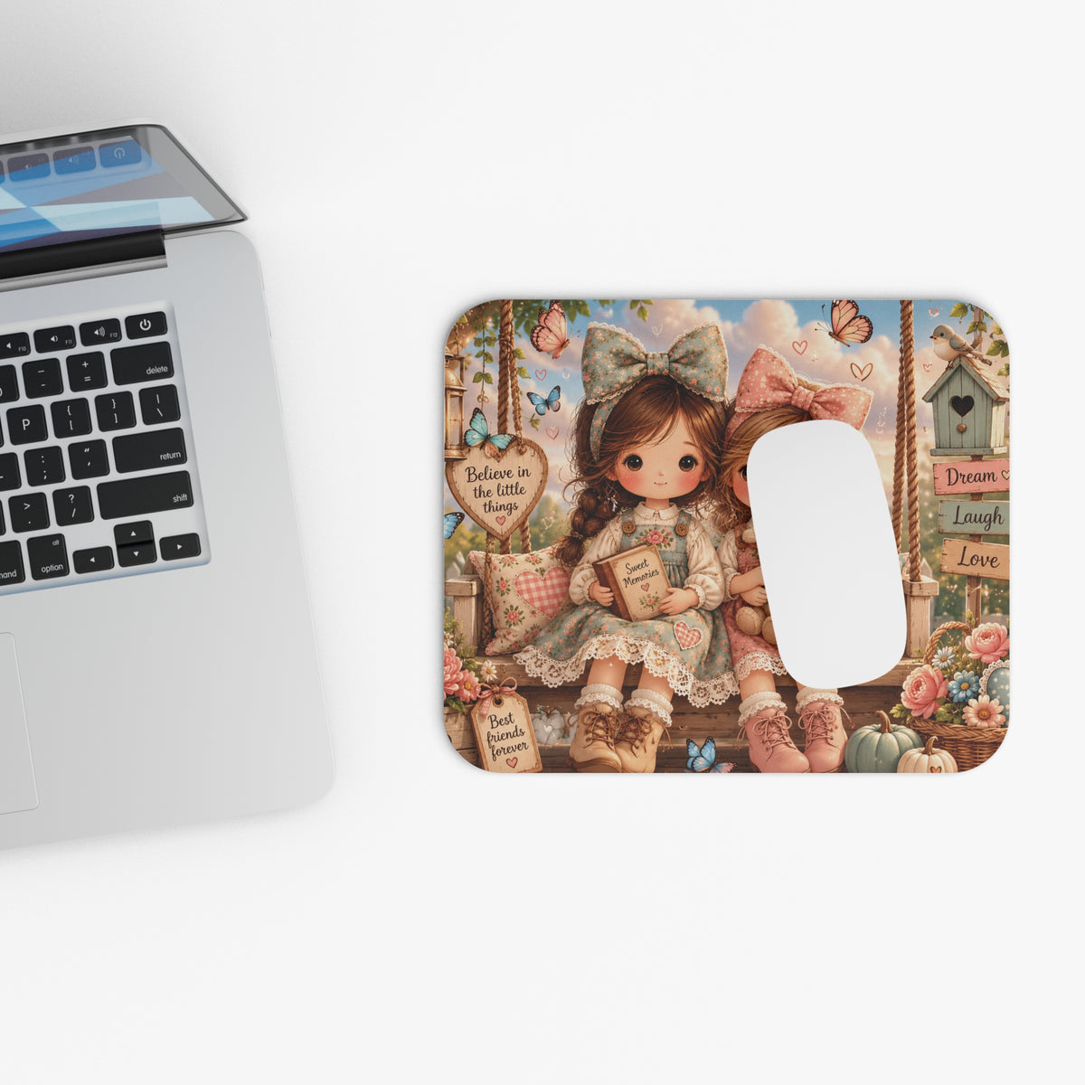 Best Friends Mouse Pad | Sweet Memories Cottagecore Desk Accessory | Cute Friendship Gift | Storybook Girl Mouse Pad