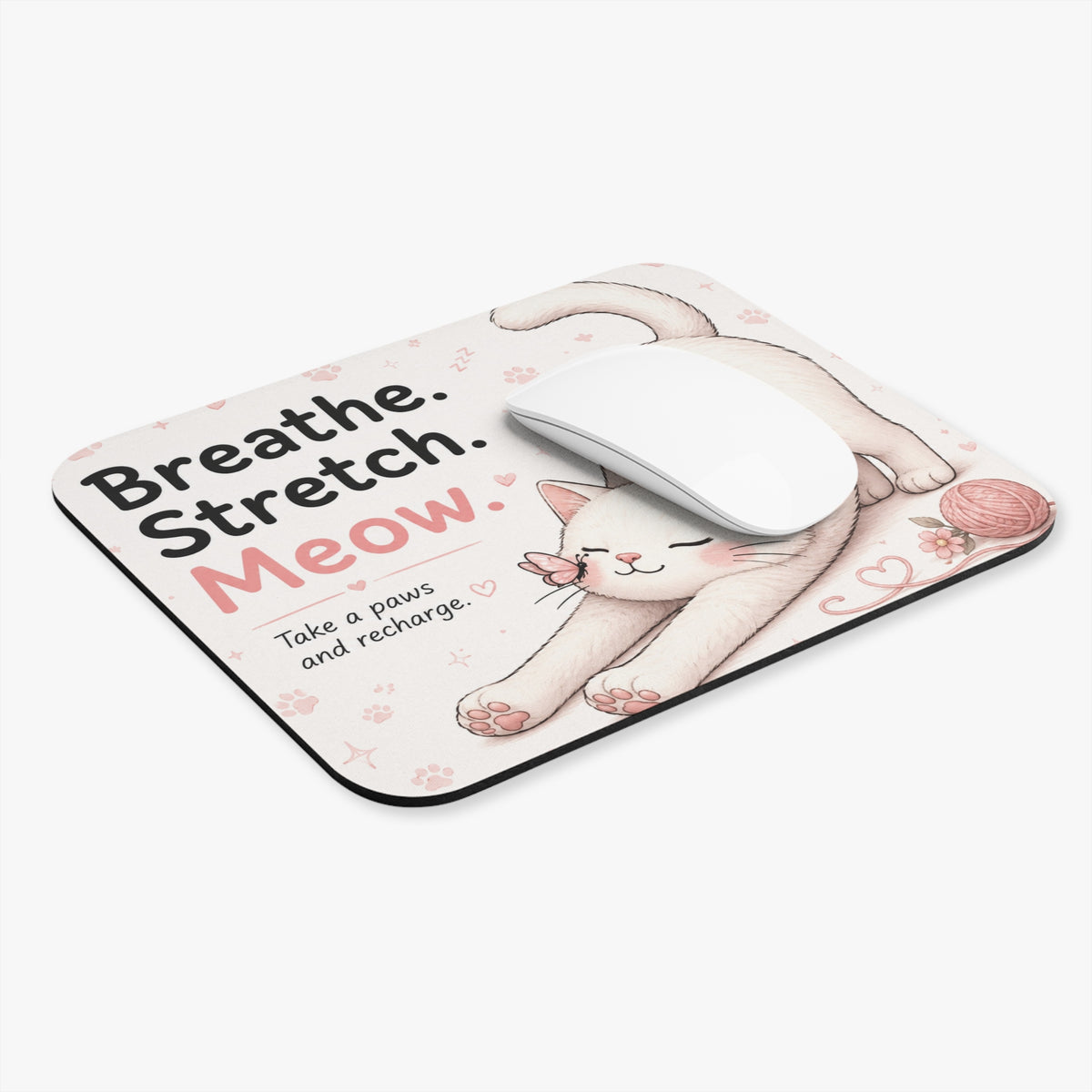 Breathe Stretch Meow Mouse Pad | Cute Stretching Cat Desk Mat