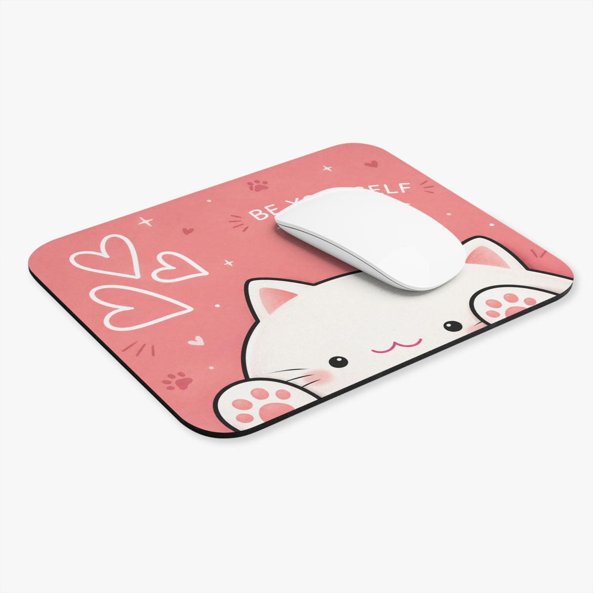 Cute Peeking Cat Be Yourself mouse pad | Pink Kawaii Desk Mat