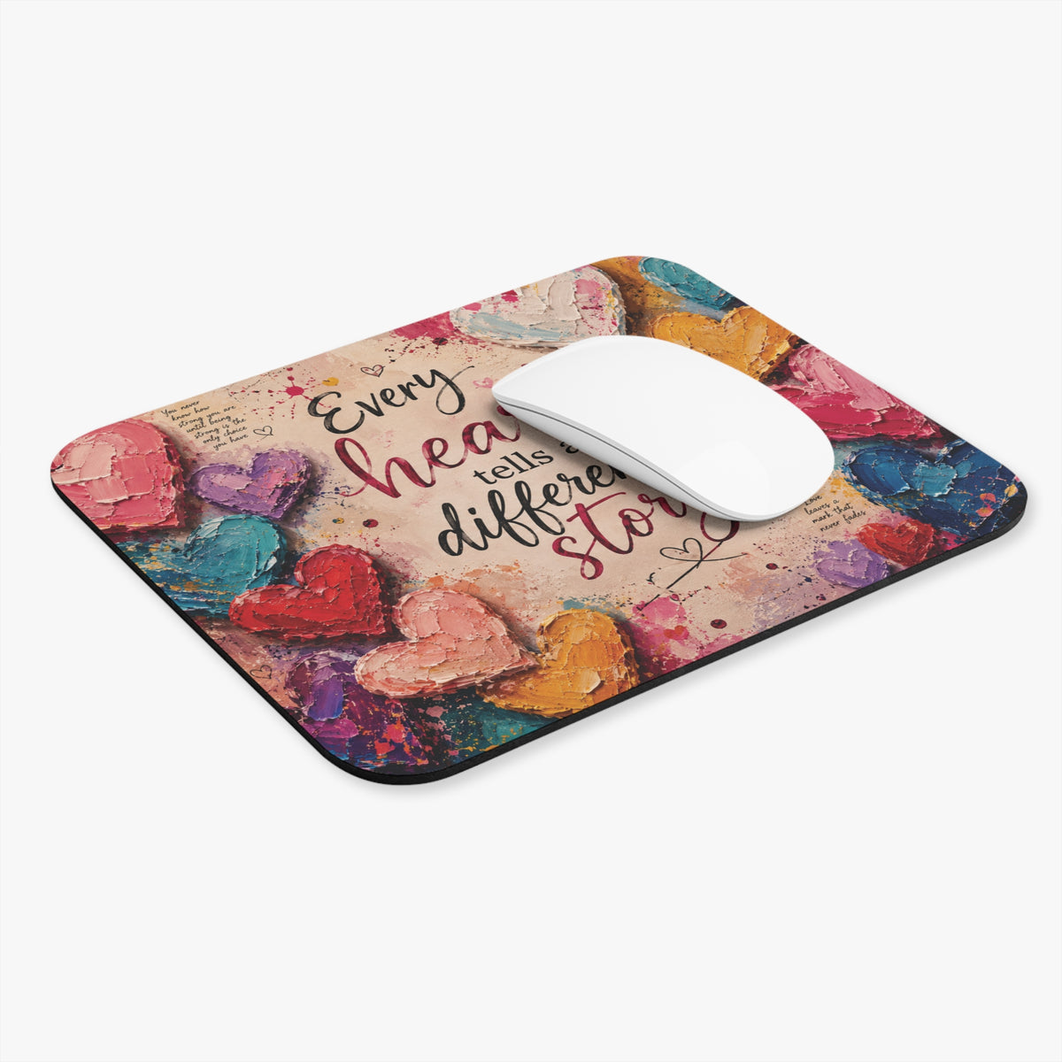 Every Heart Has a Story Mouse Pad | Inspirational Desk Accessory | Colorful Heart Artwork | Motivational Office Decor Gift